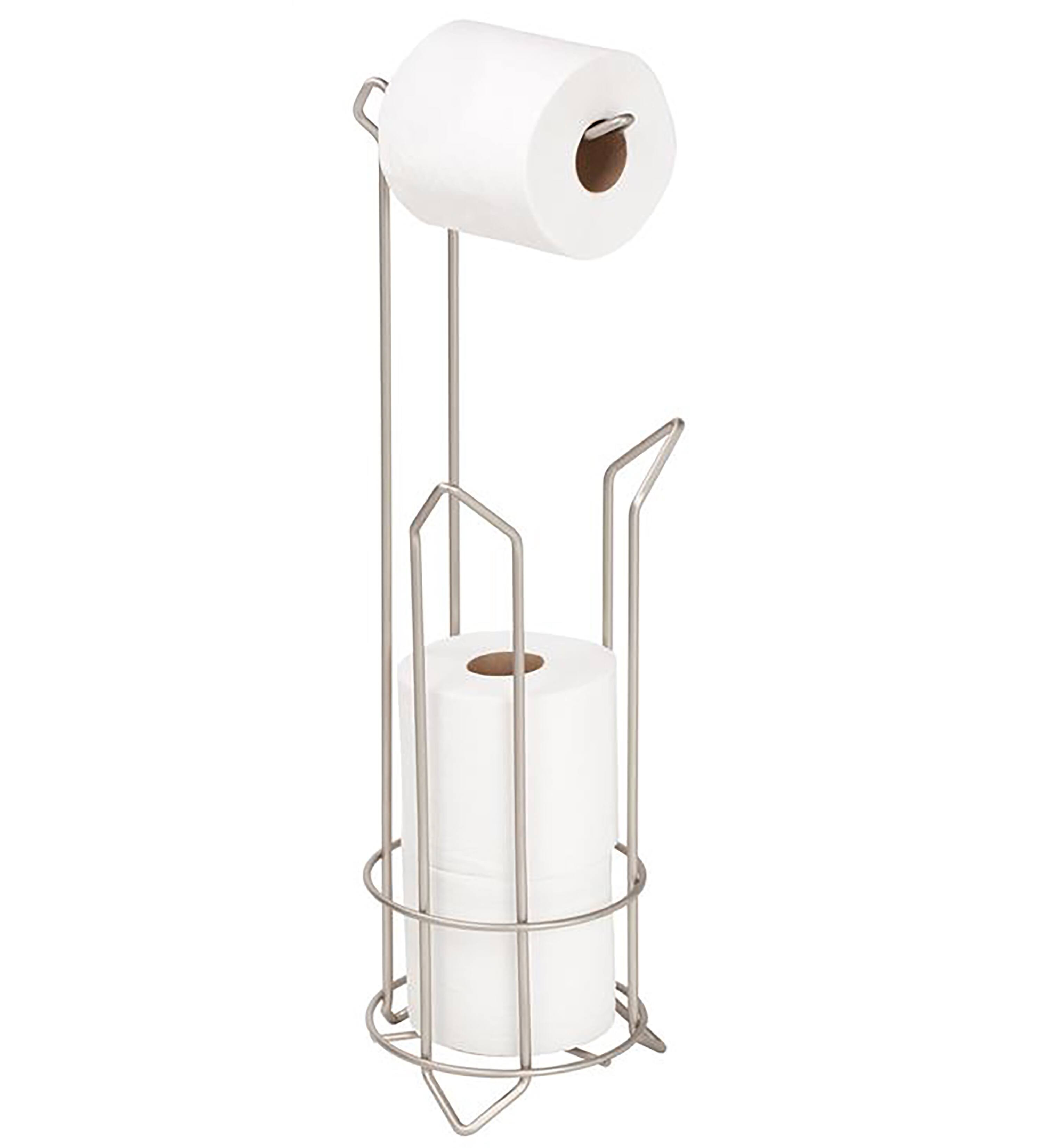No-drill Toilet Paper Holder BATHLAVISH Matte Black Toilet Paper Holder Stand - Free Standing 4-Roll Storage With Non-Slip Base, 23.2" Height 4 Roll Toilet Paper Holder