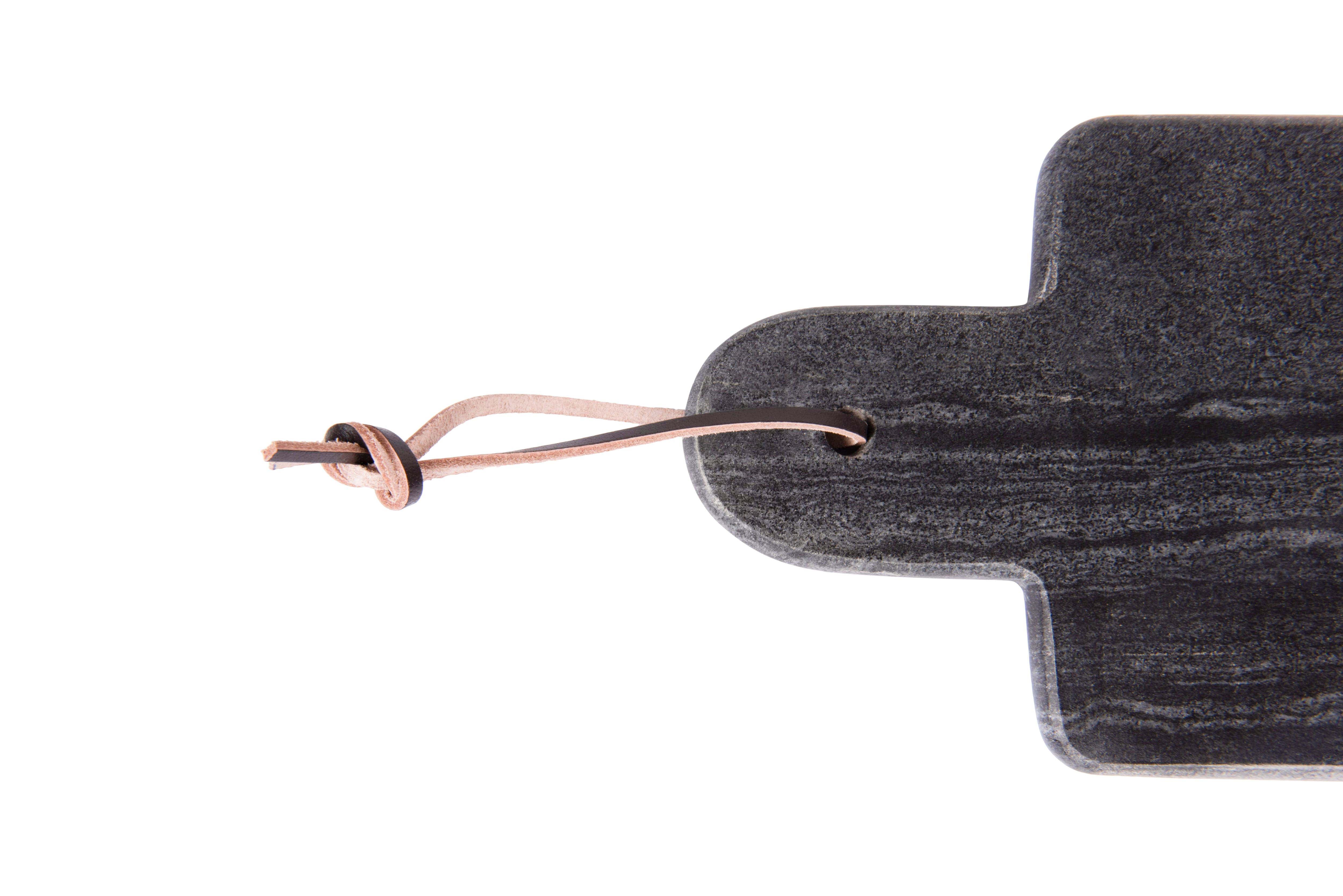 Hello Honey® 15" Rectangular Black Marble Cutting Board with Leather Strap