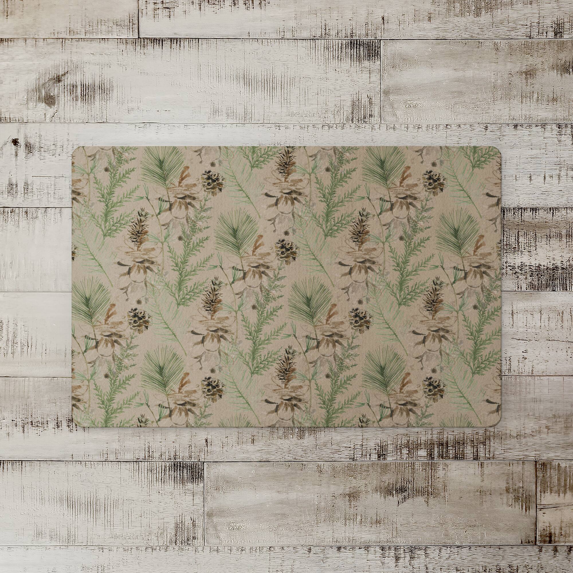 Pinecones &#x26; Greenery on Brown Floor Mat