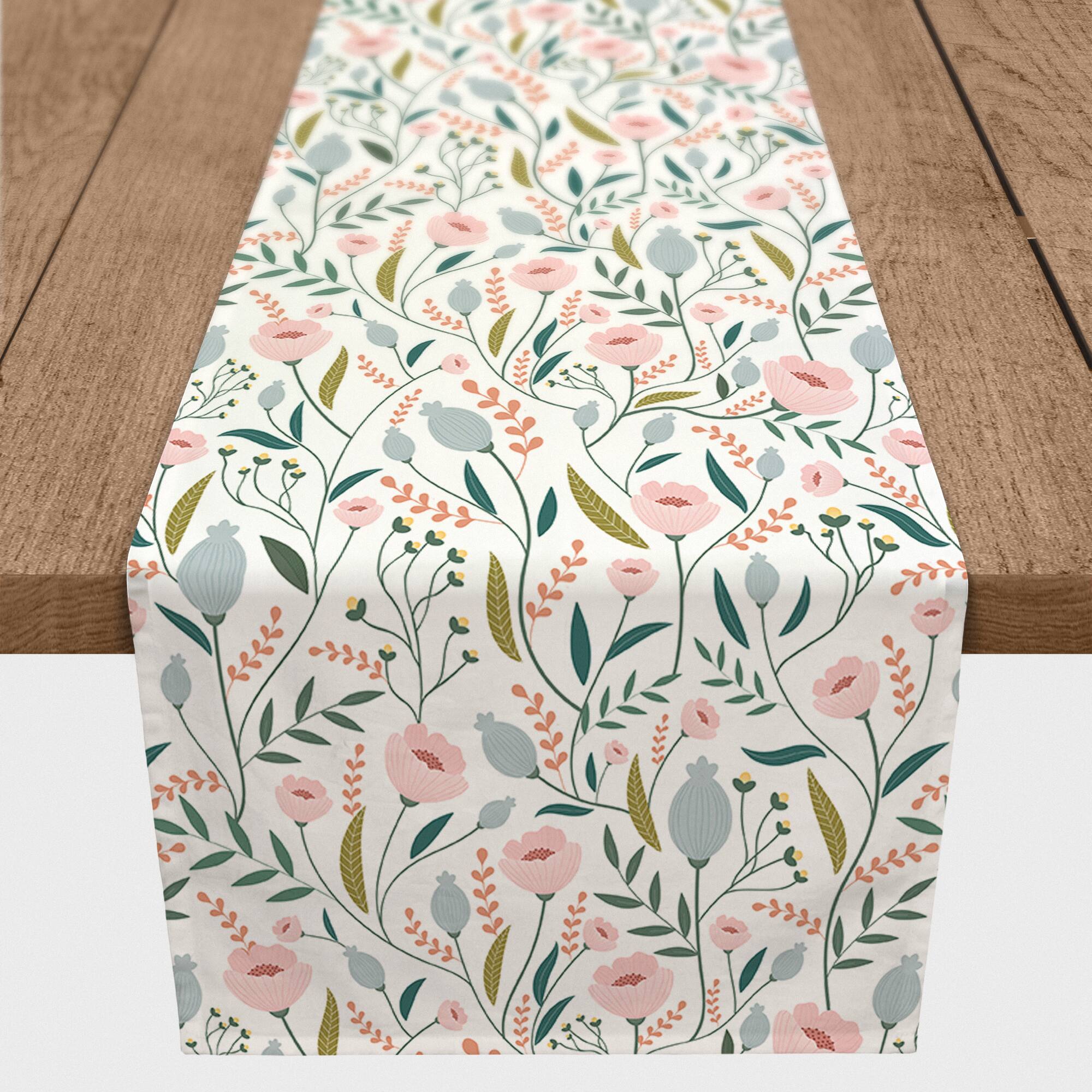90" Pastel Floral Pattern Poly Twill Table Runner