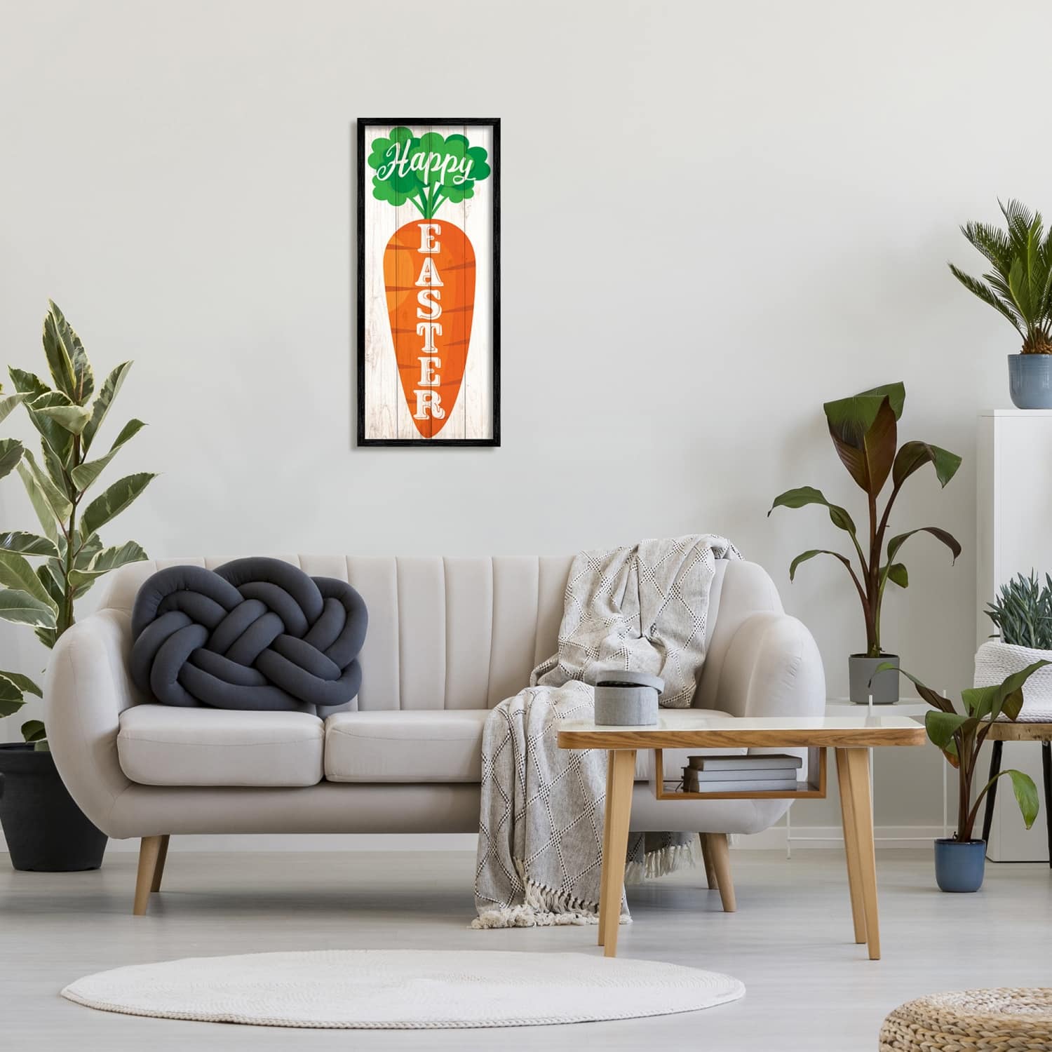 Stupell Industries Happy Easter Vertical Rustic Carrot Sign Phrase Framed Giclee Art