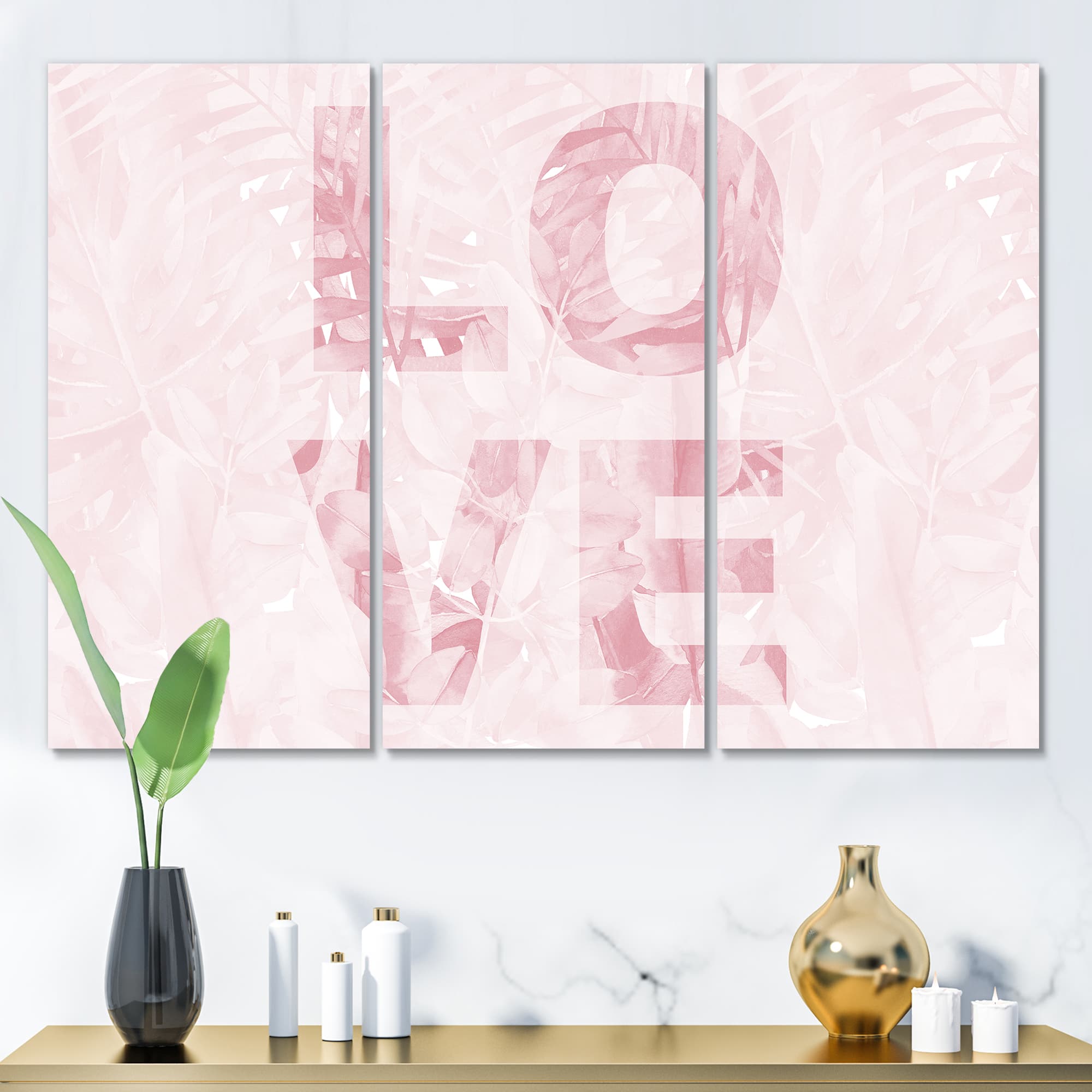 Designart - Pink Pastel Love - Shabby Chic Canvas Wall Art Print