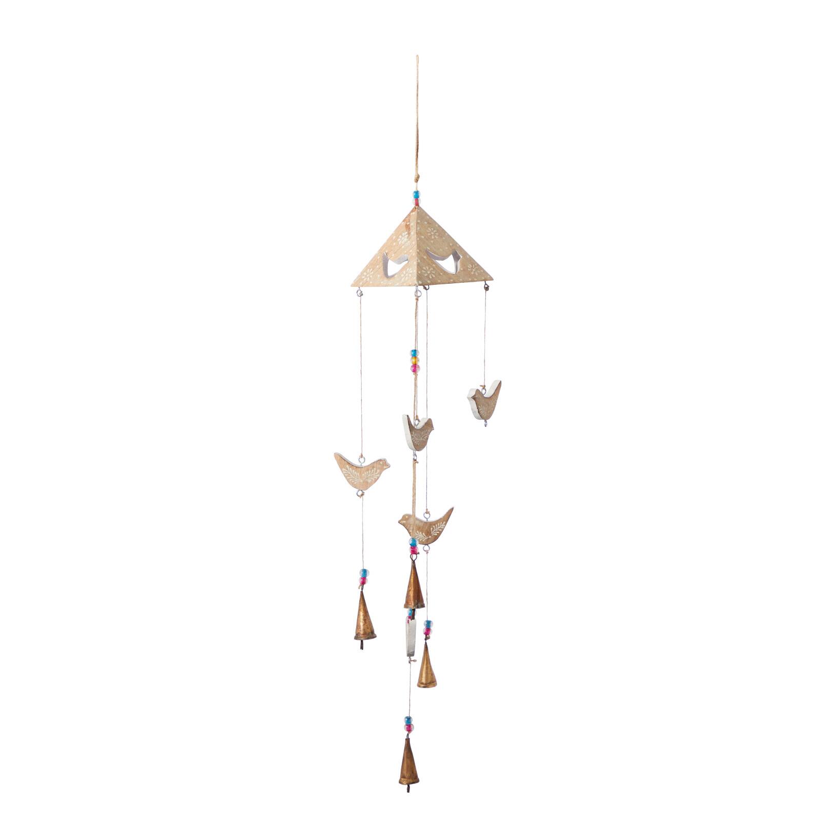 32&#x22; Gold Bird Mango Wood Eclectic Style Windchime