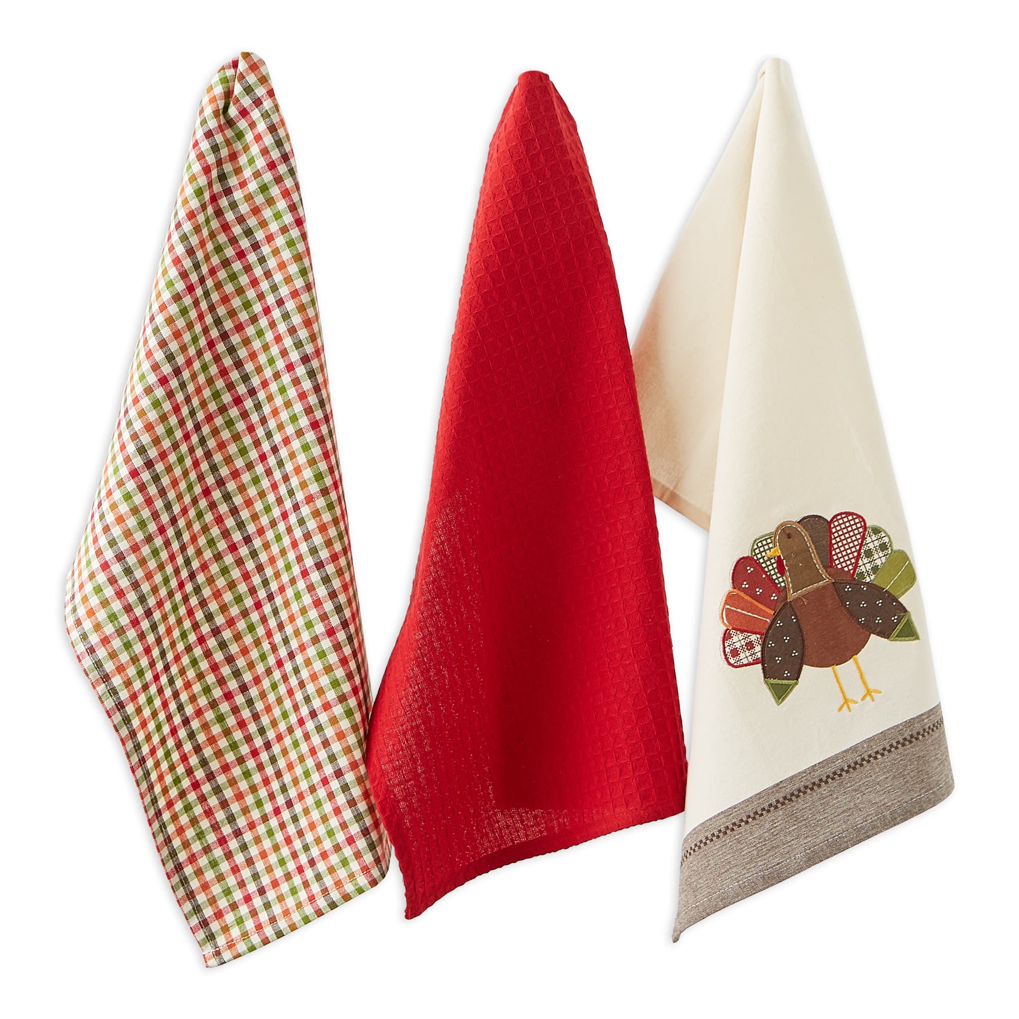 DII® Assorted Fall Turkey Embroidered Dishtowel Set