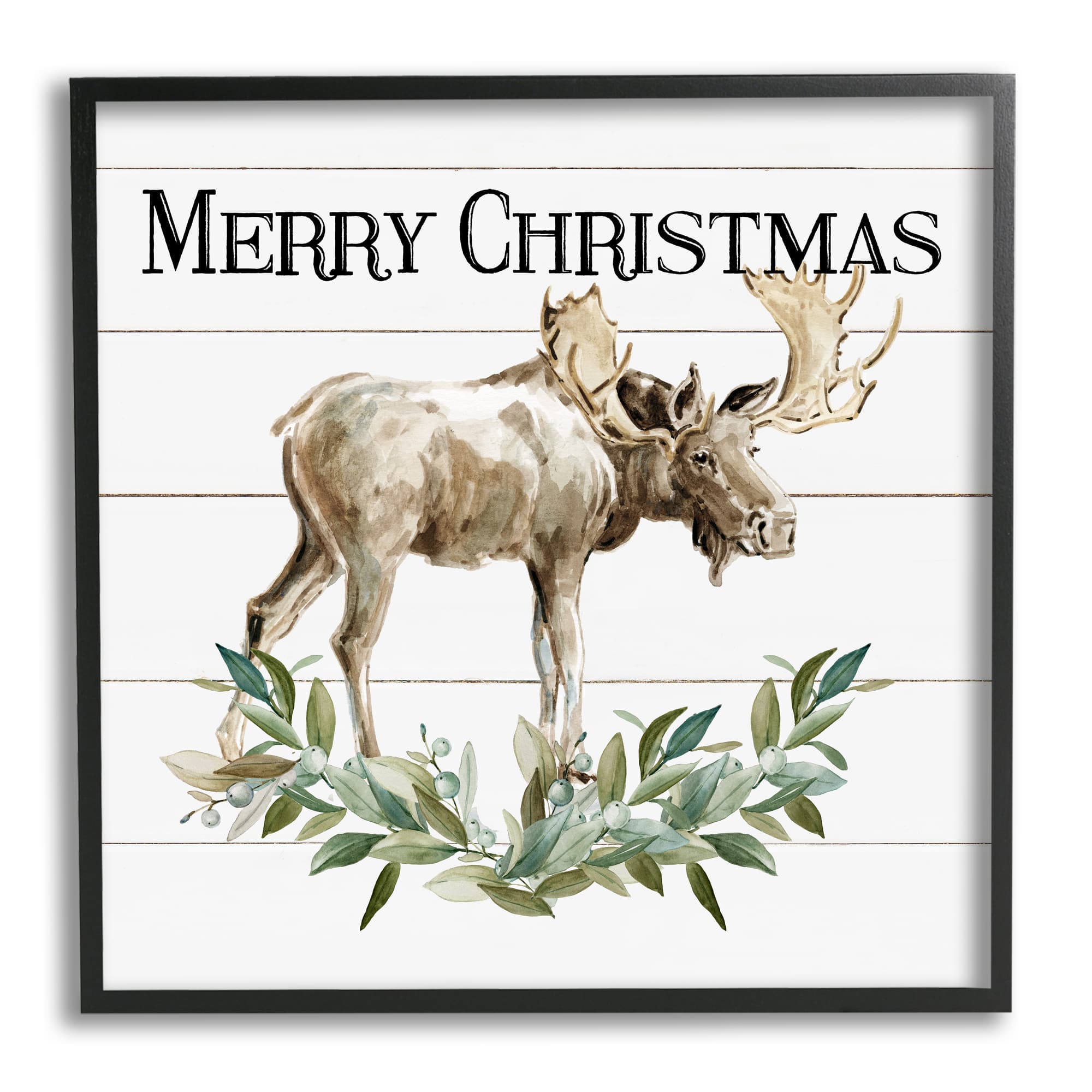 Stupell Industries Merry Christmas Moose Laurel Framed Giclee Art