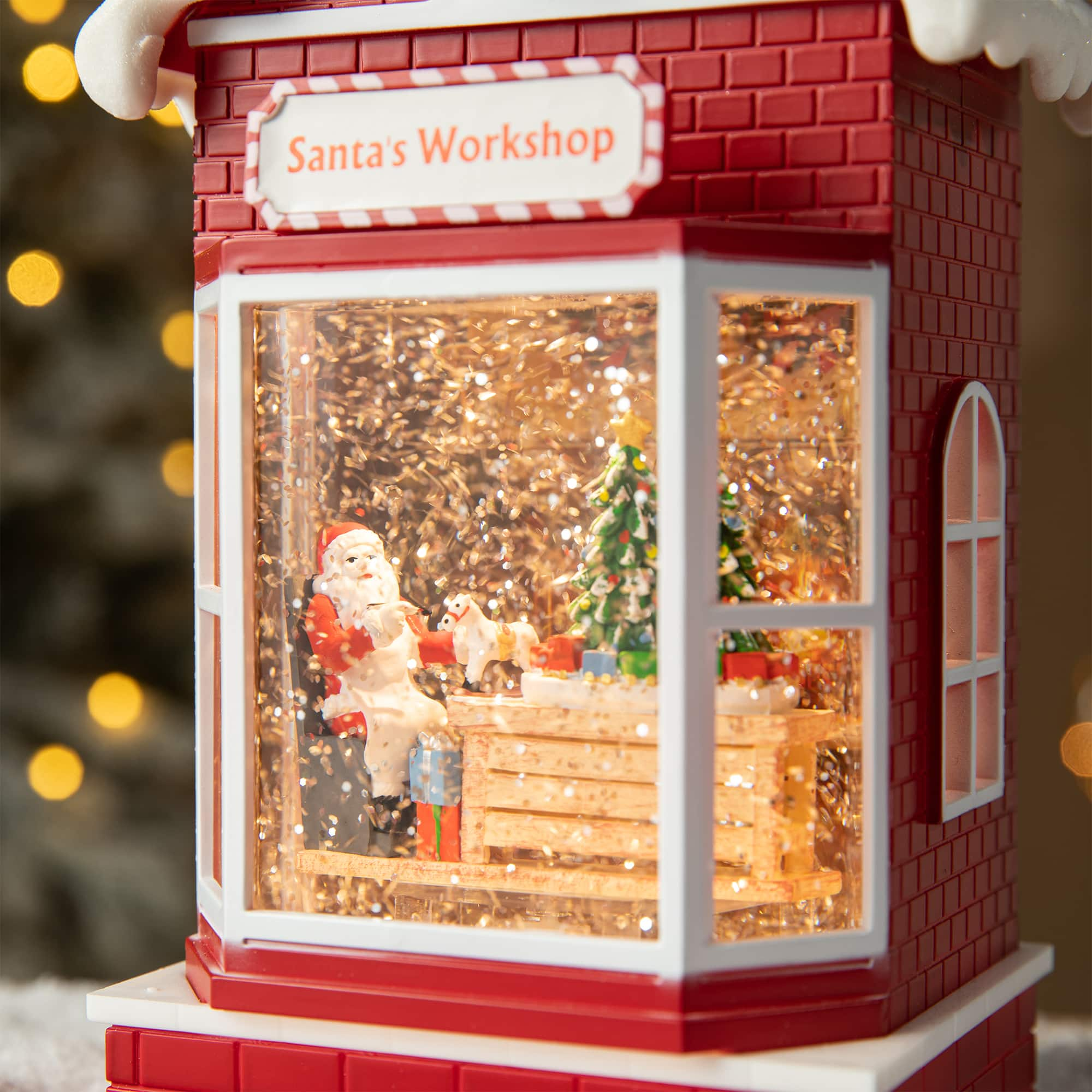 Glitzhome&#xAE; 10.5&#x22; Lighted Santa&#x27;s Workshop Waterglobe