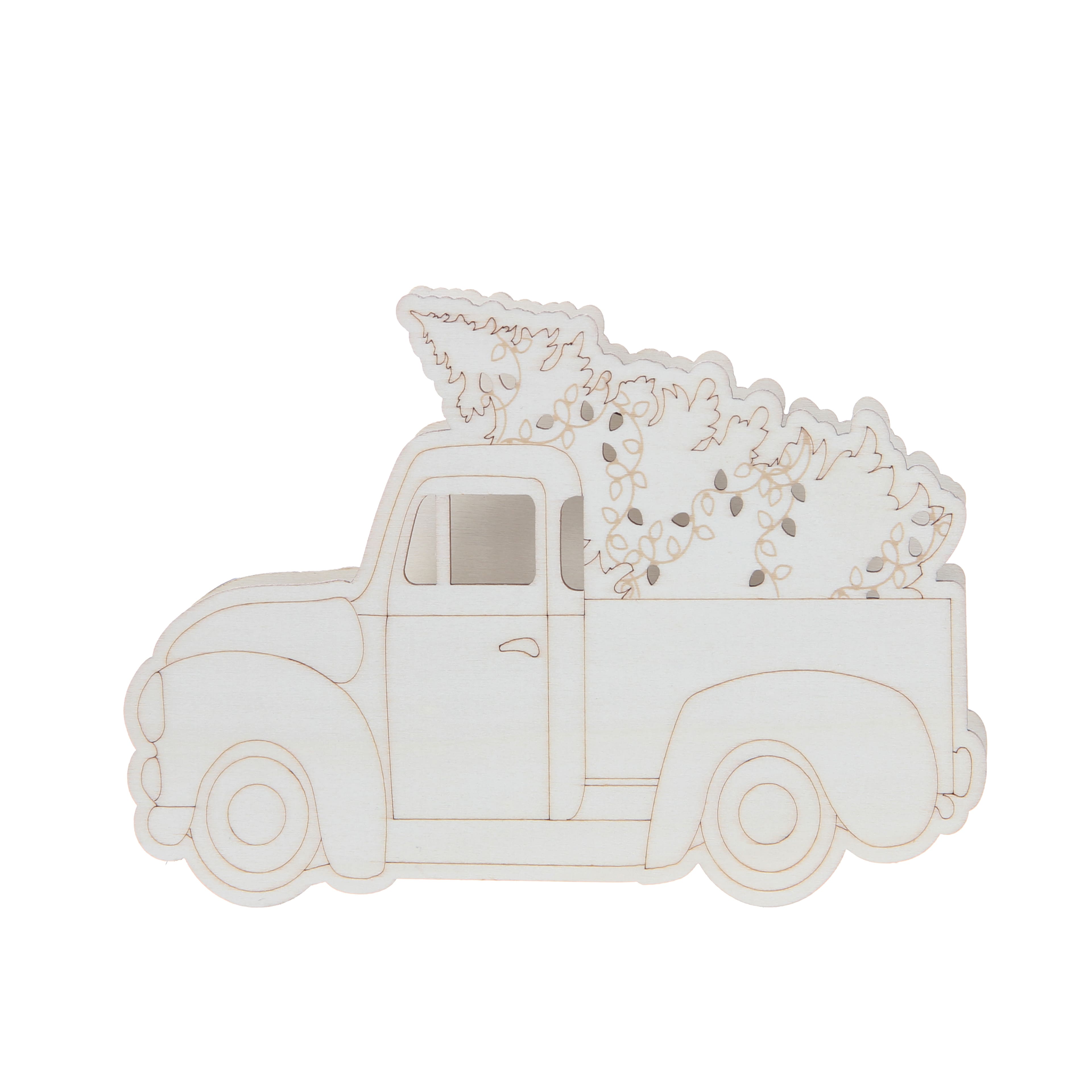 7&#x22; Unfinished Wood LED Truck with Tree Tabletop Accent by Make Market&#xAE;