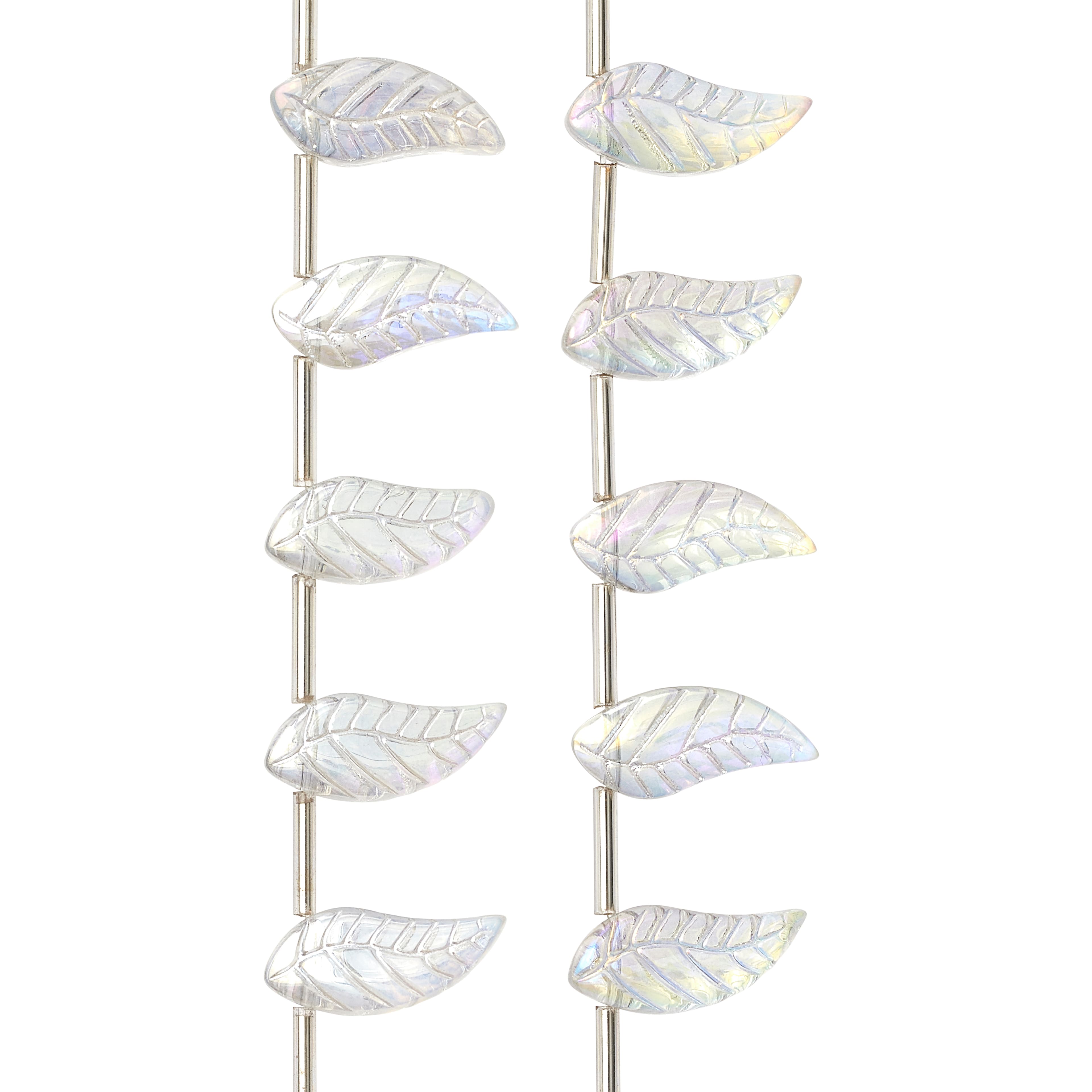 Clear Aurora Borealis Glass Leaf Beads, 17mm by Bead Landing™