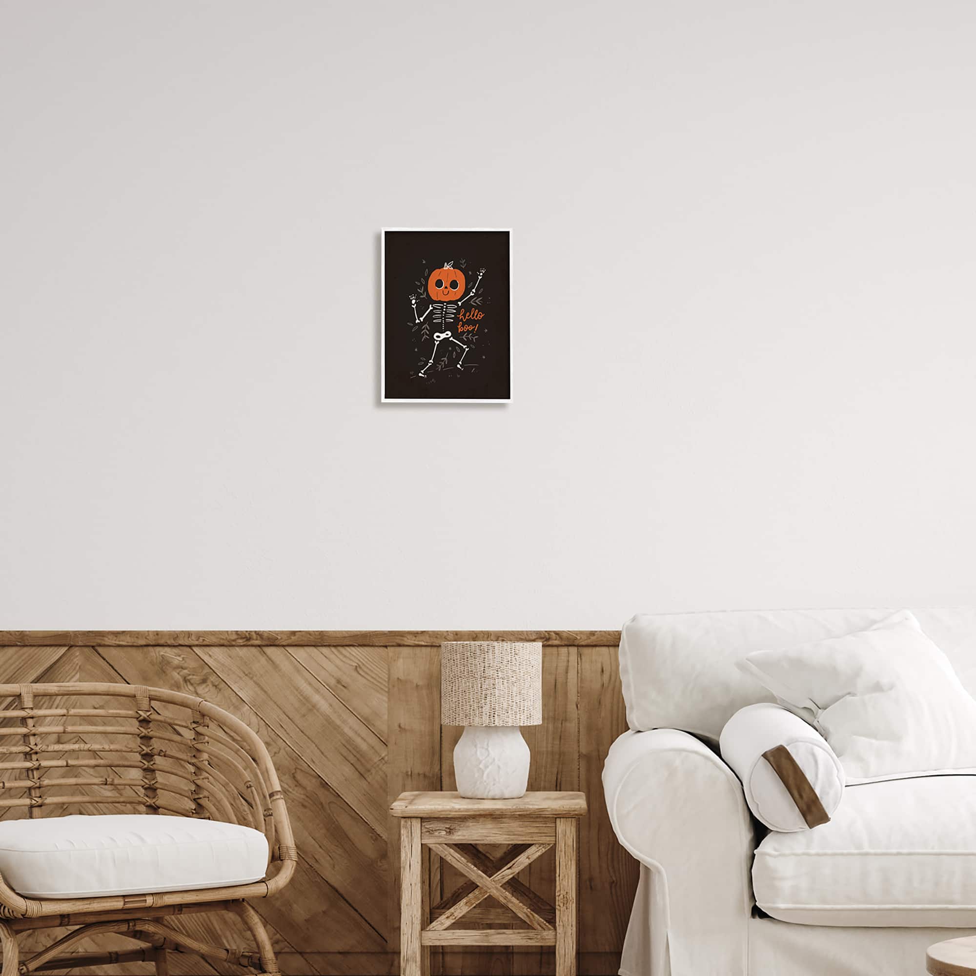 Stupell Industries Hello Boo Halloween Smiling Skeleton Framed Giclee Art