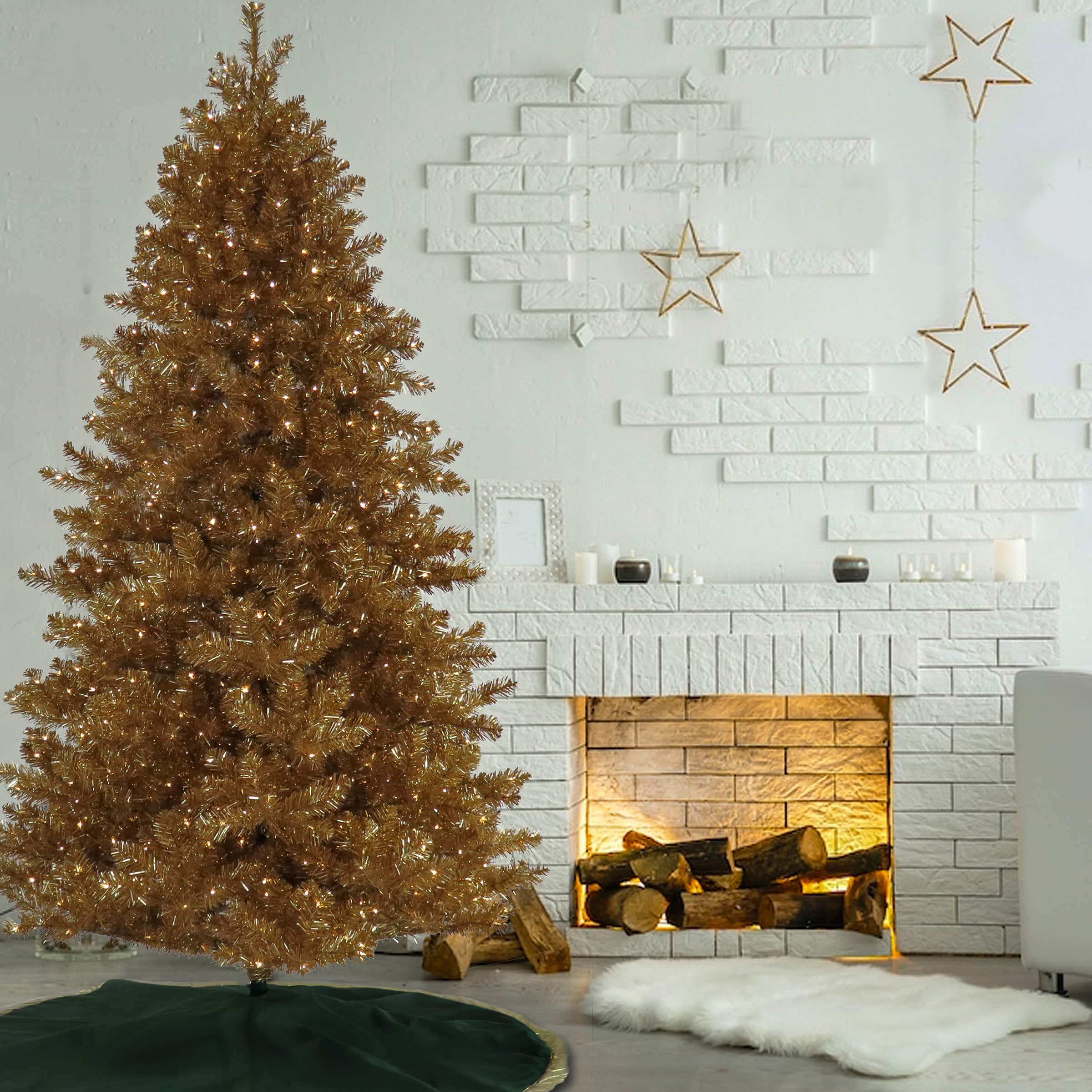 7.5ft. Pre-Lit True Gold Metallic Artificial Christmas Tree, Clear LED Infinity Lights&#xAE;