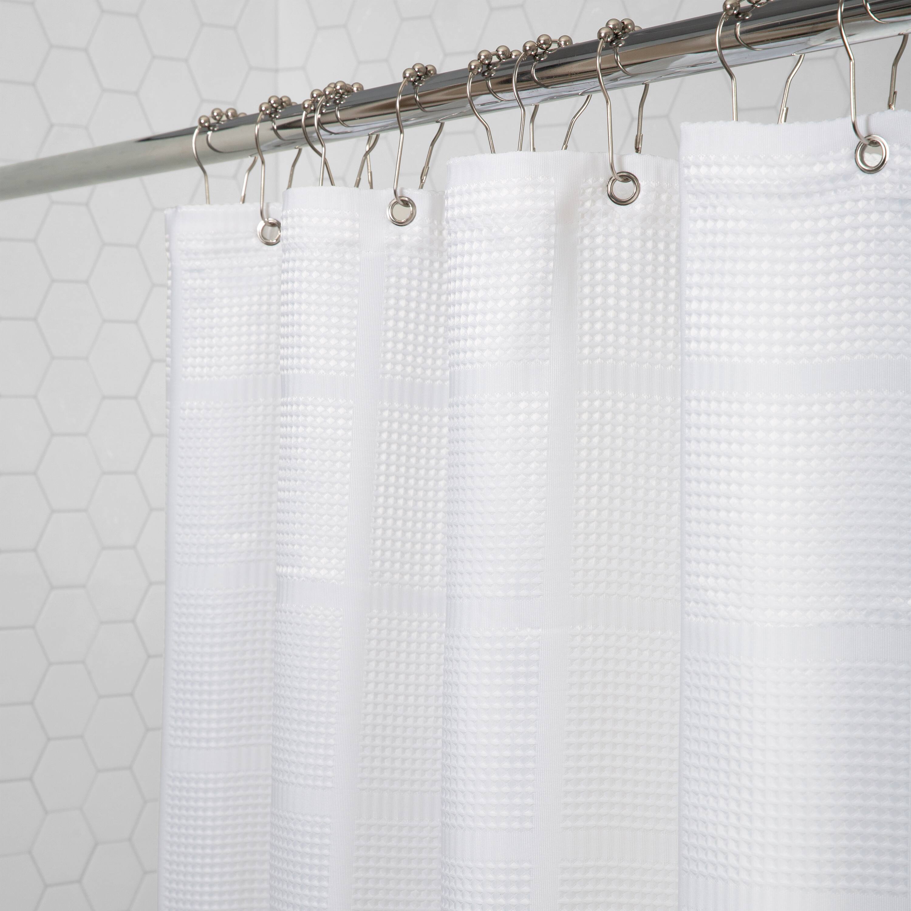 Elle Décor White Jacquard Solid Weave Shower Curtain