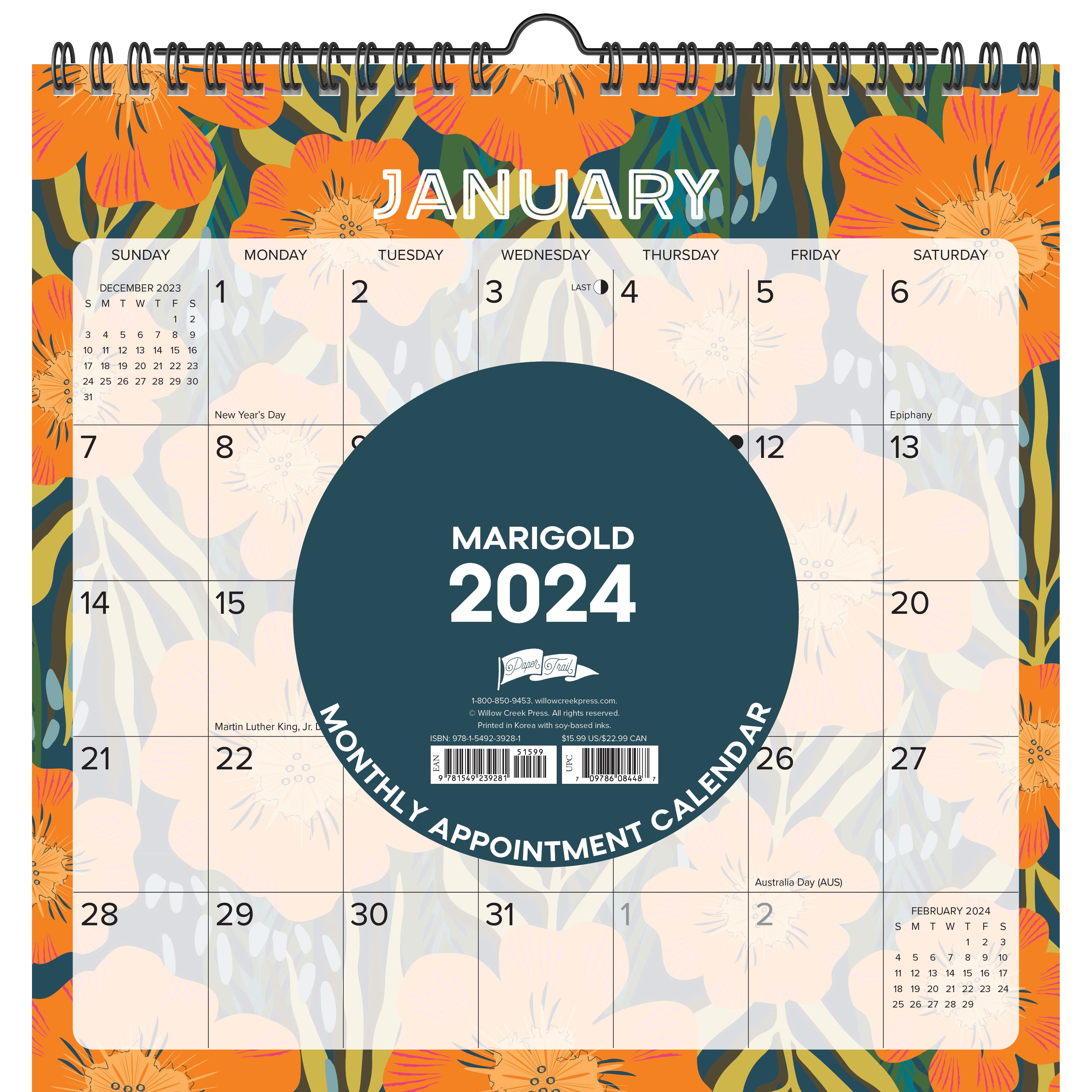 2024 Marigold Spiral Wall Calendar