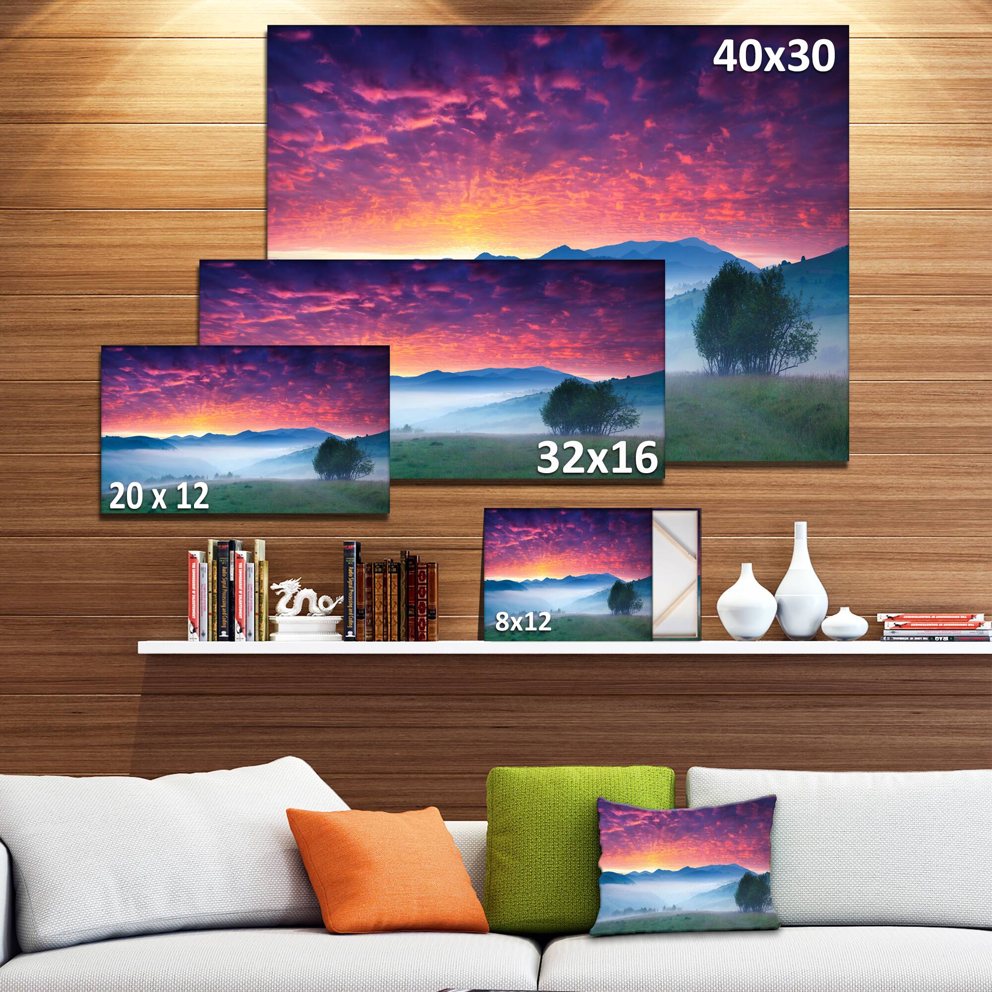 Designart - Blood Red Sky and Green Grass - Landscape Photo Canvas Art Print
