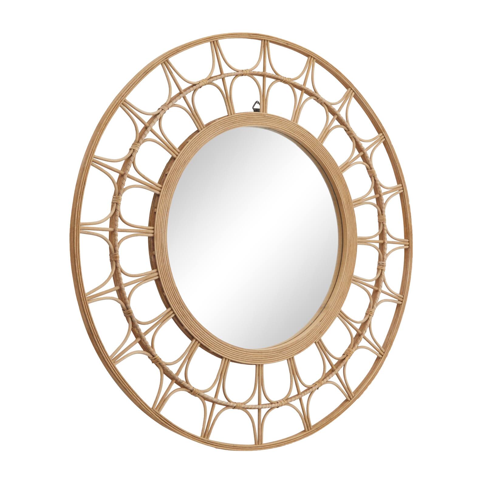 Brown Bamboo Bohemian Wall Mirror, 35" x 1" x 35"