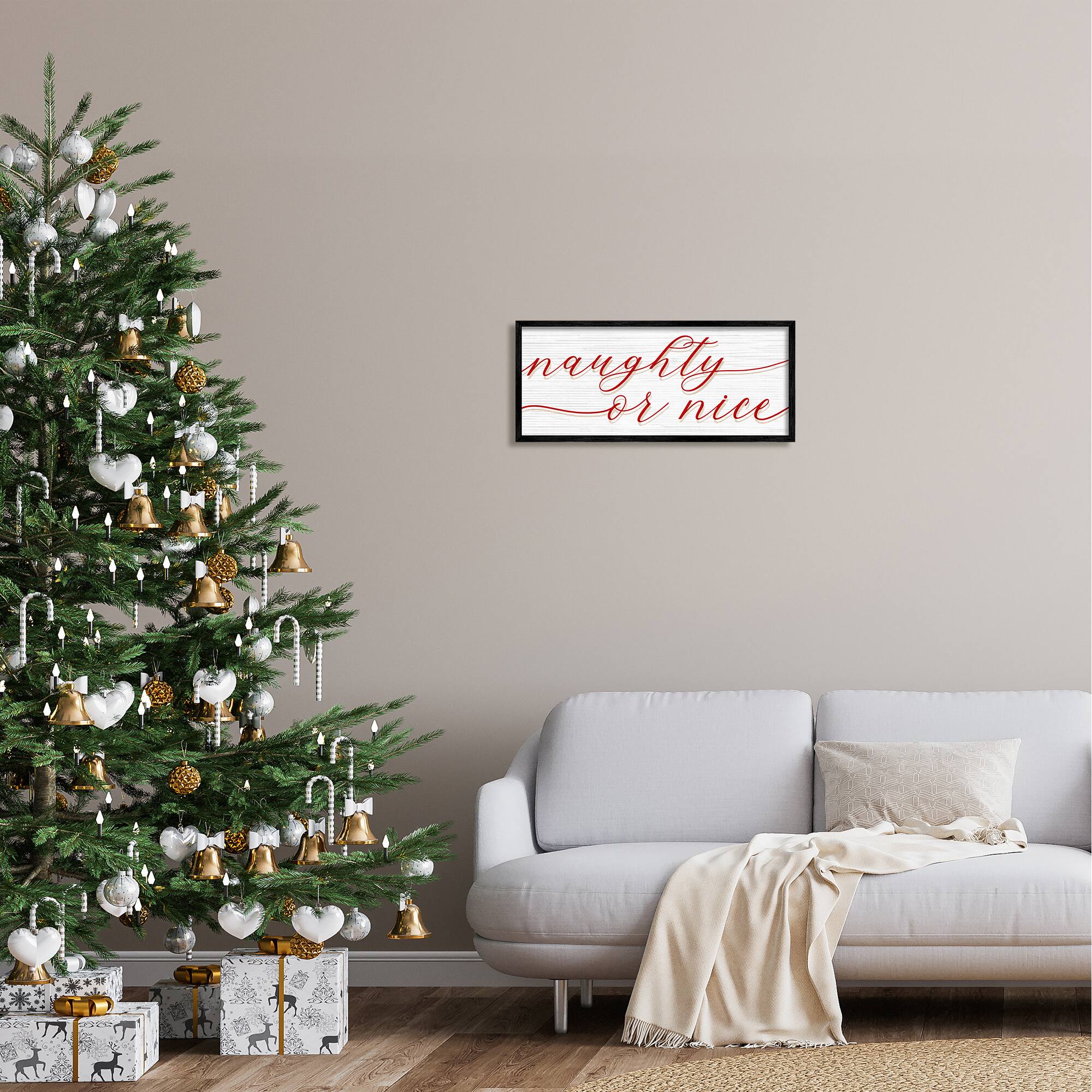 Stupell Industries Naughty Or Nice Christmas Phrase Framed Giclee Art