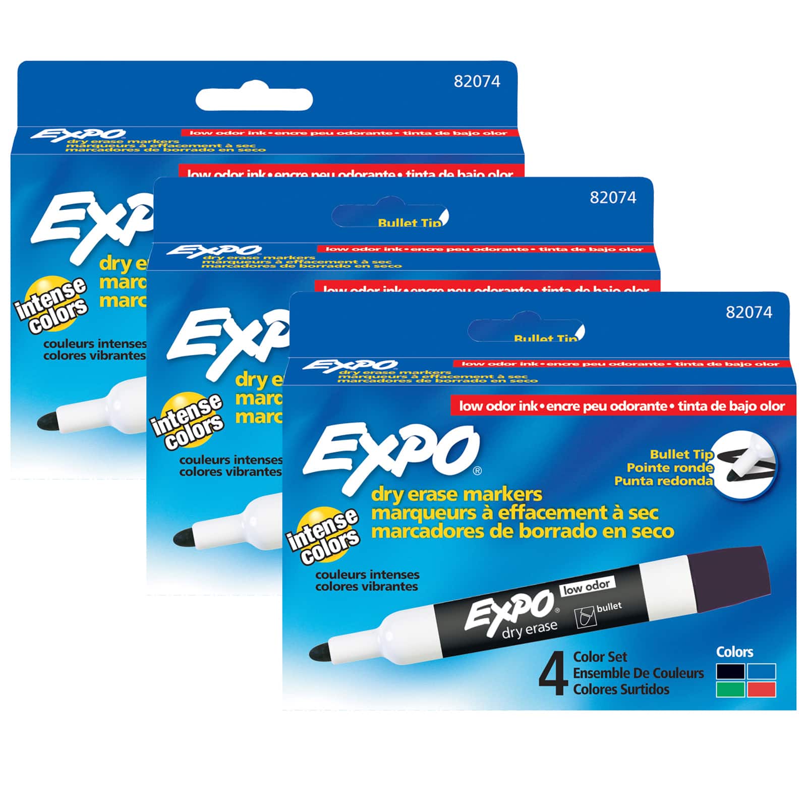 4 Packs: 3 Packs 4 ct. (48 total) Expo&#xAE; Assorted Colors Bullet Tip Dry Erase Markers