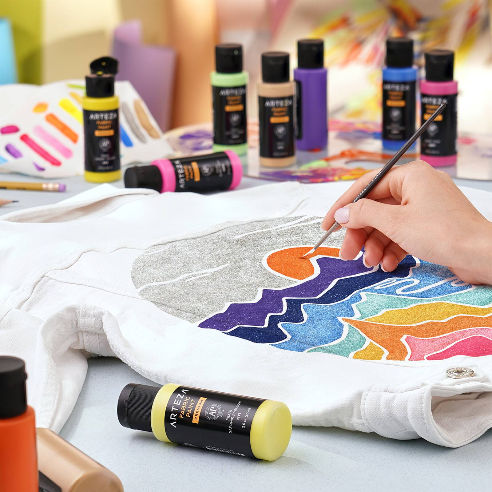 Arteza&#xAE; 14 Color Metallic Fabric Paint Set