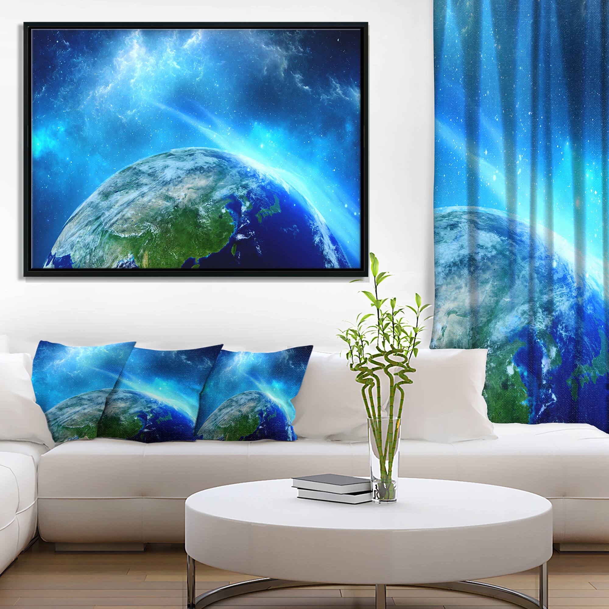 Designart - Planet Earth in Universe - Contemporary Canvas Art Print in Black Frame