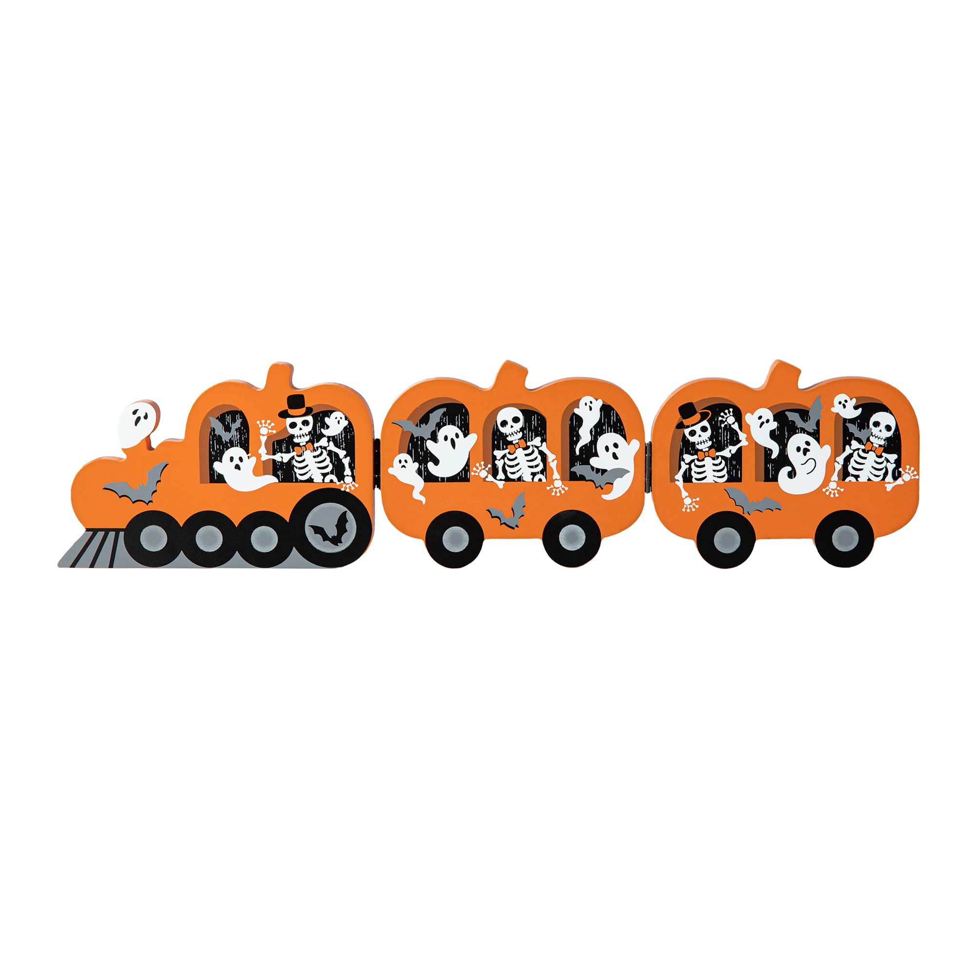 Glitzhome® 16" Halloween Skeletons & Ghosts Hinged Pumpkin Train Décor