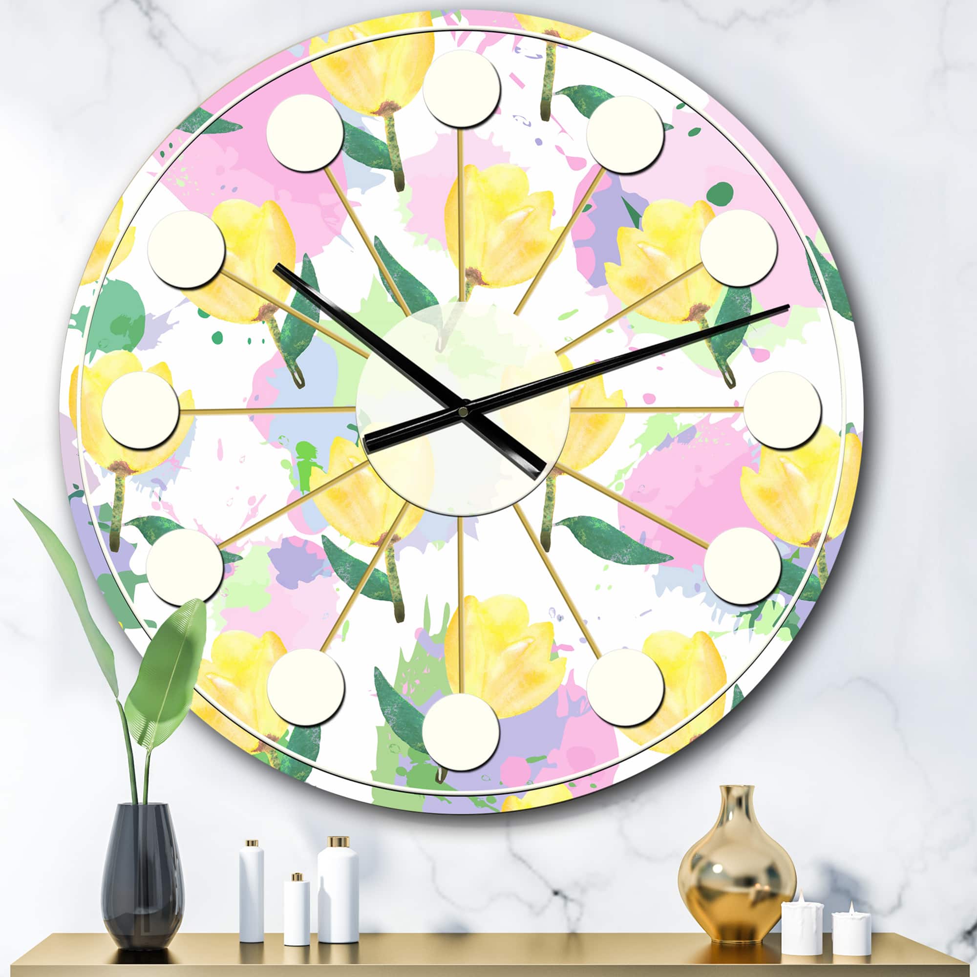 Designart &#x27;Floral Pattern With Flowers Mid-Century Modern Wall Clock