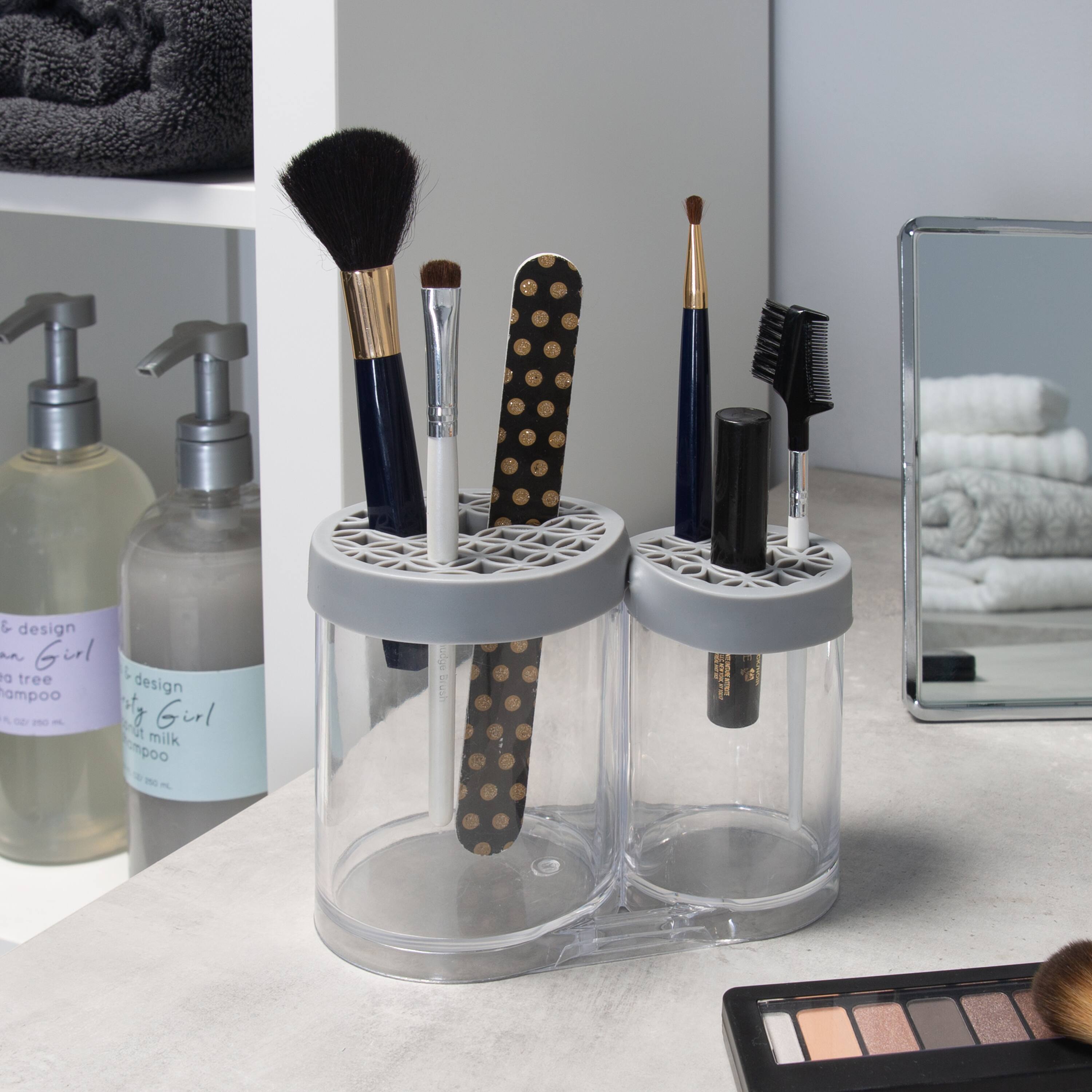 Simplify Gray 2 Compartment Cosmetic Brush Holder