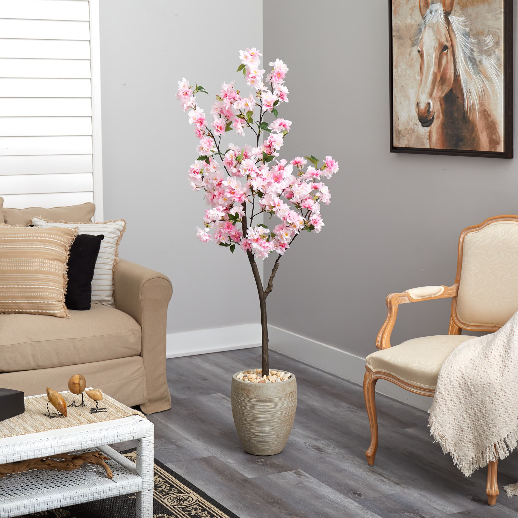 5.5ft. Cherry Blossom Tree in Sand Colored Planter