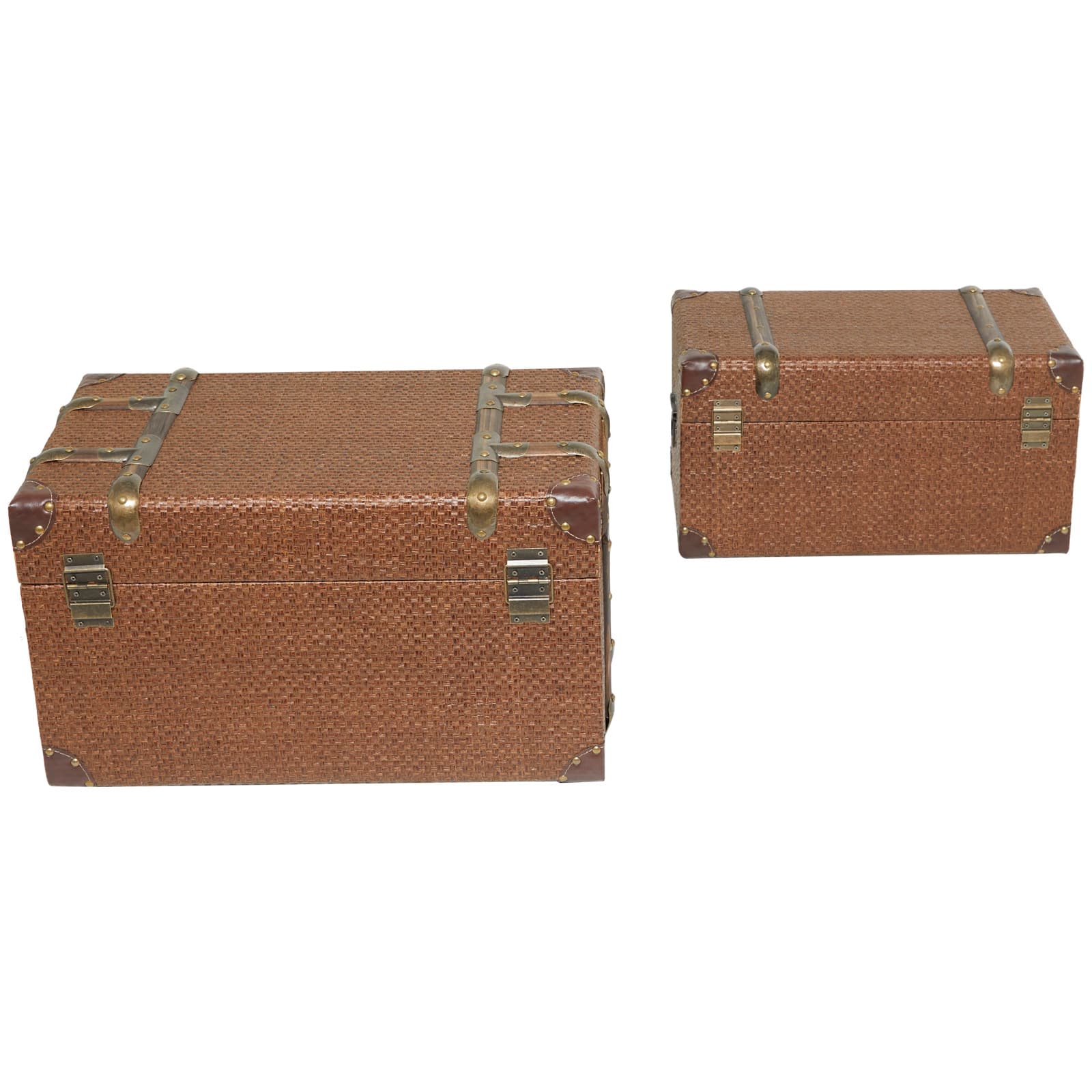 Brown Inspired Trunk with Latches &#x26; Leather Accent Set 