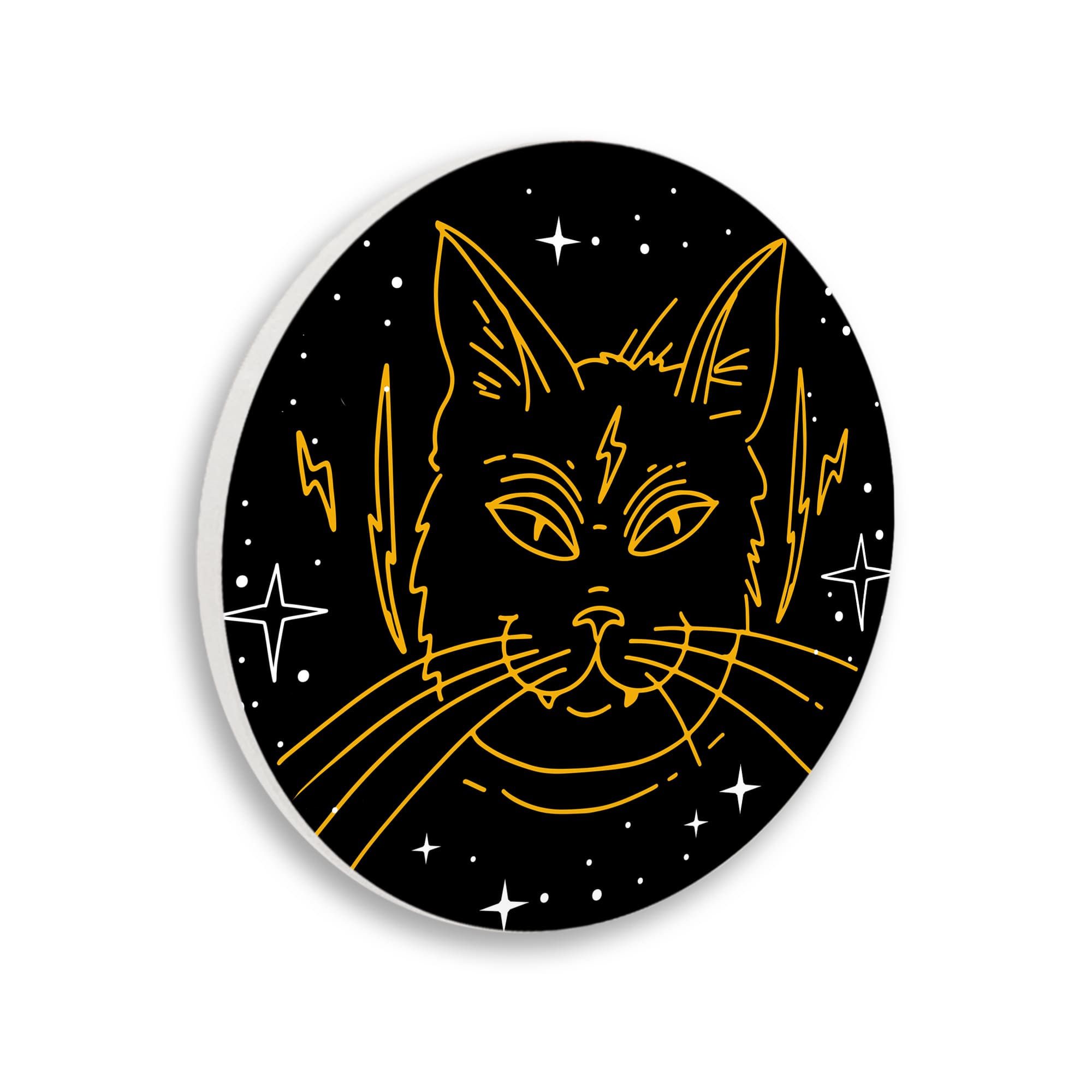 Stupell Industries Yellow Outline Lightning Bolt Cat Wall Plaque Art