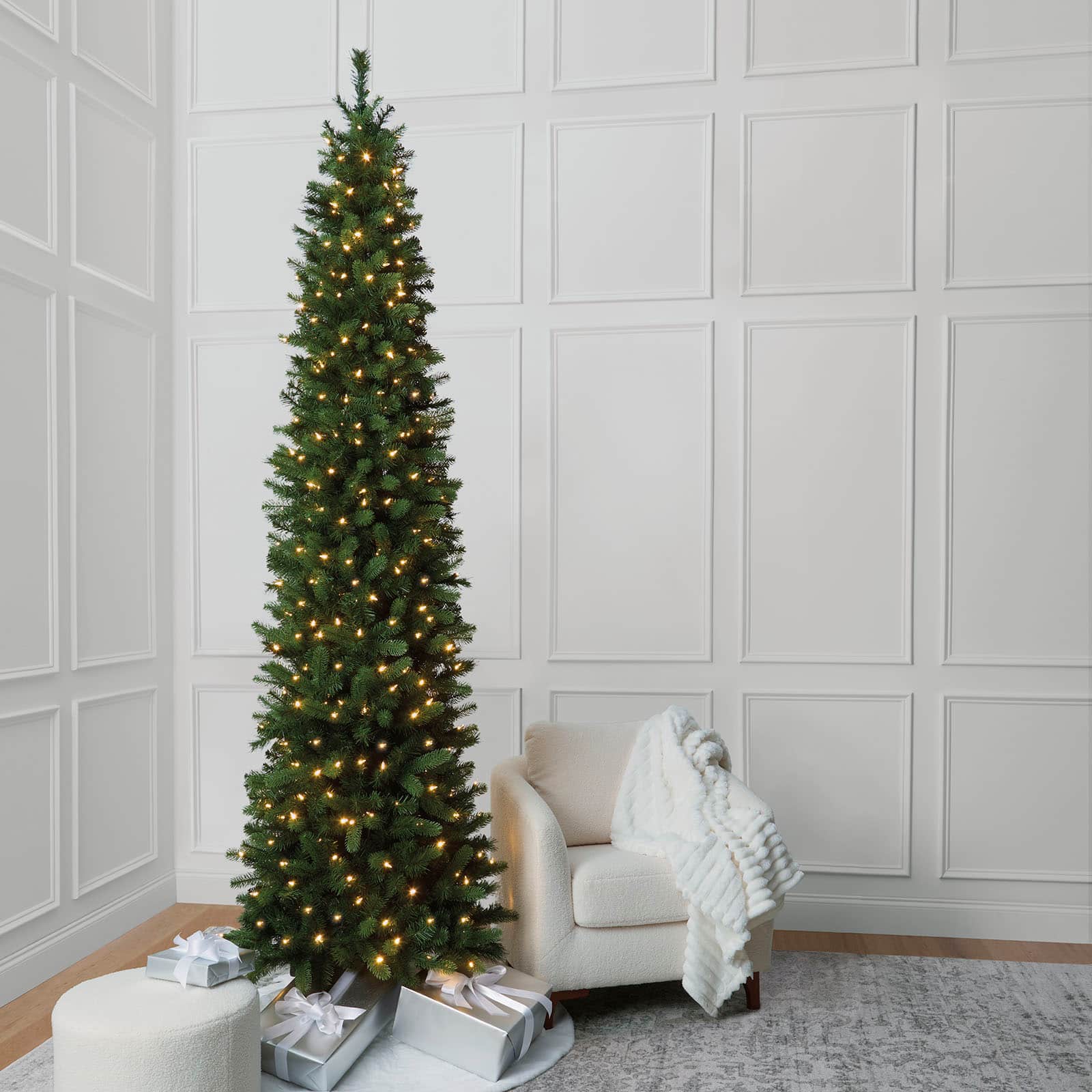9ft. Pre-Lit Rothwell Slim Artificial Christmas Tree, Warm White LED Lights by Ashland&#xAE; 