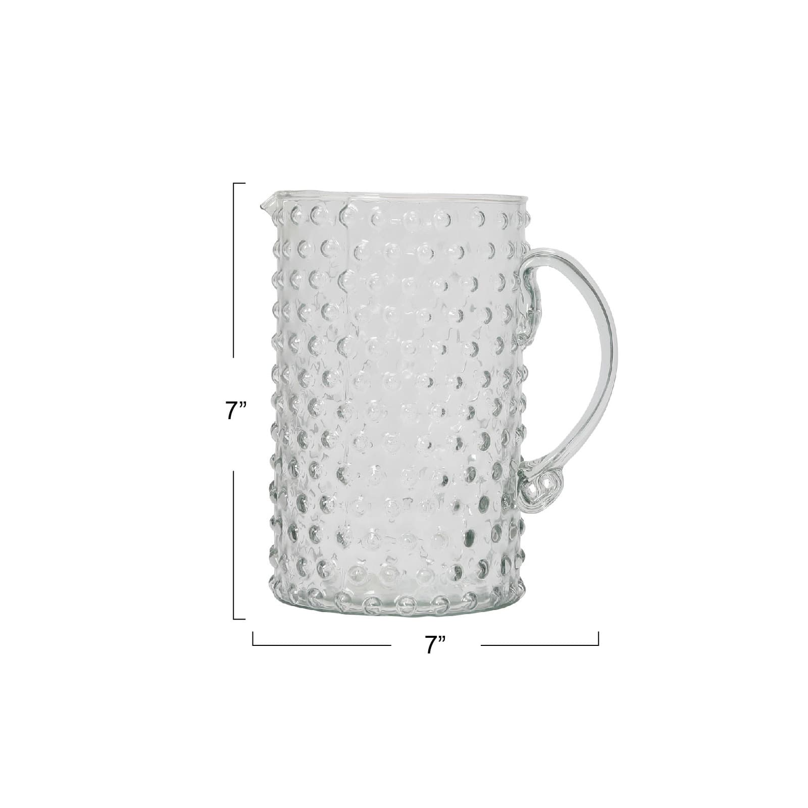 Clear Hand-Blown Hobnail Glass Pitcher