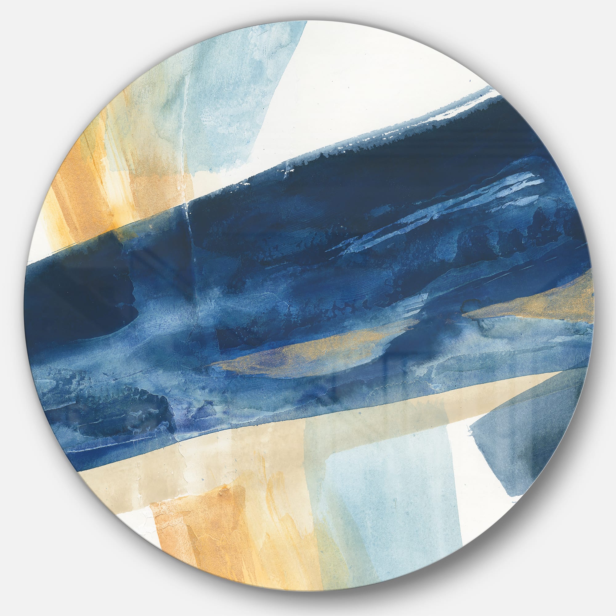 Designart - Indigo Panel I - Geometric Metal Circle Wall Art