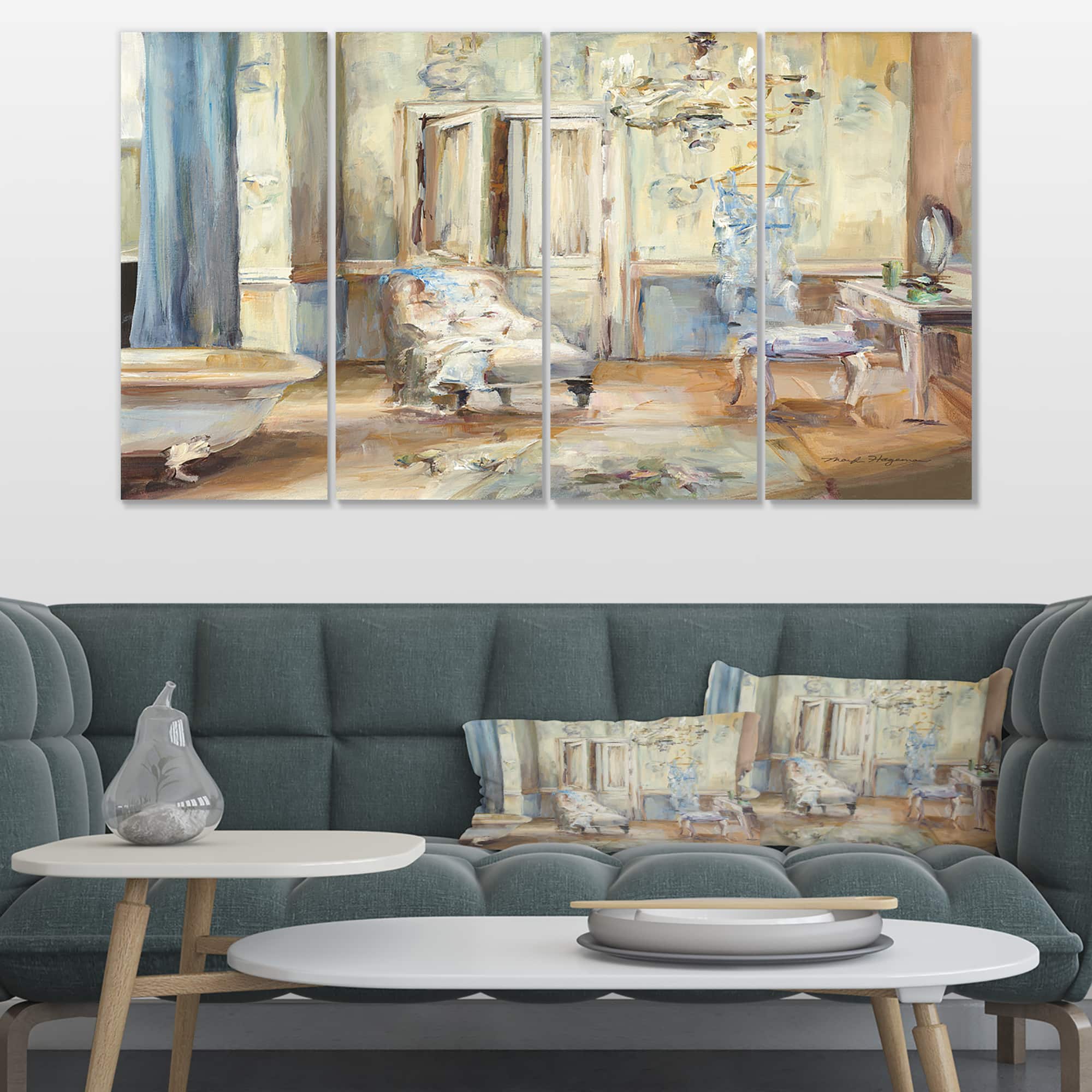 Designart - French Boudoir Bath I - Traditional Bathroom Premium Canvas Wall Art