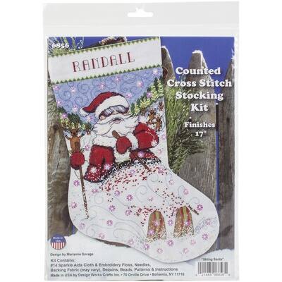 Design Works ~ Skiing Santa Christmas Stocking - CrossStitchWorld