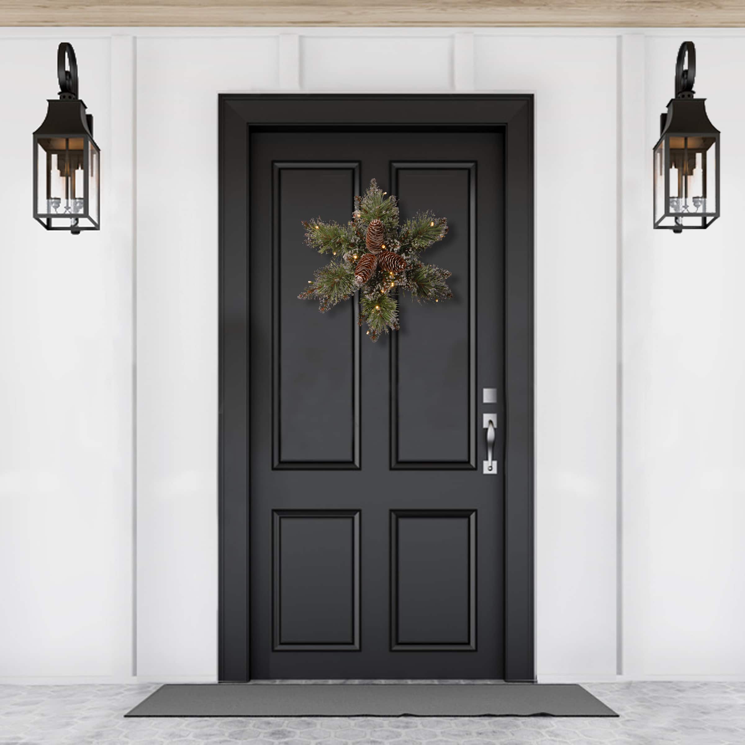 14" Glittery Bristle® Pine Snowflake with Pine Cones & Warm White LED Lights