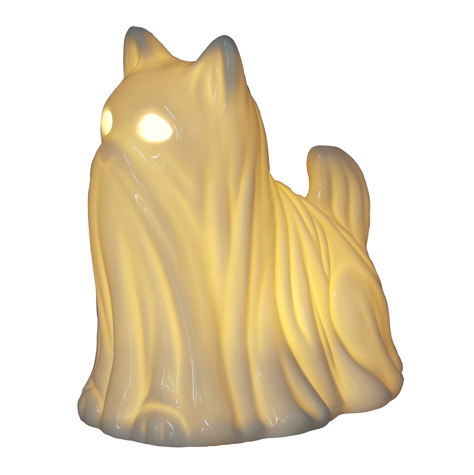 6.5&#x22; White Ghost Cat Pre-Lit Ceramic Tabletop D&#xE9;cor by Ashland&#xAE;