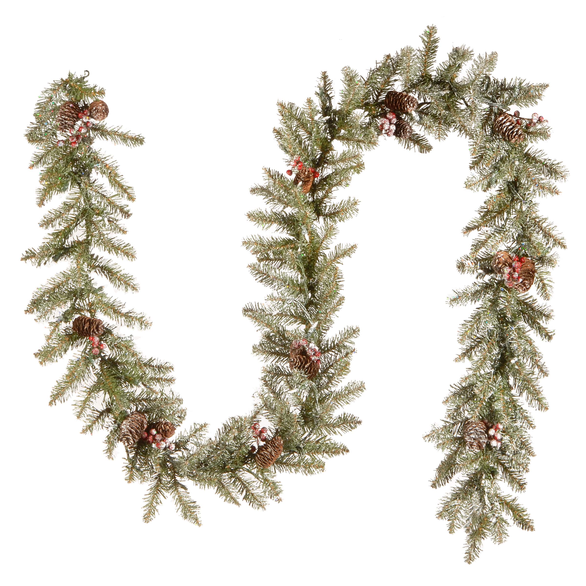 9' X 10" Pre-lit Dunhill® Fir Artificial Christmas Garland with Snow, Red Berries, Cones and 50 Clear Lights