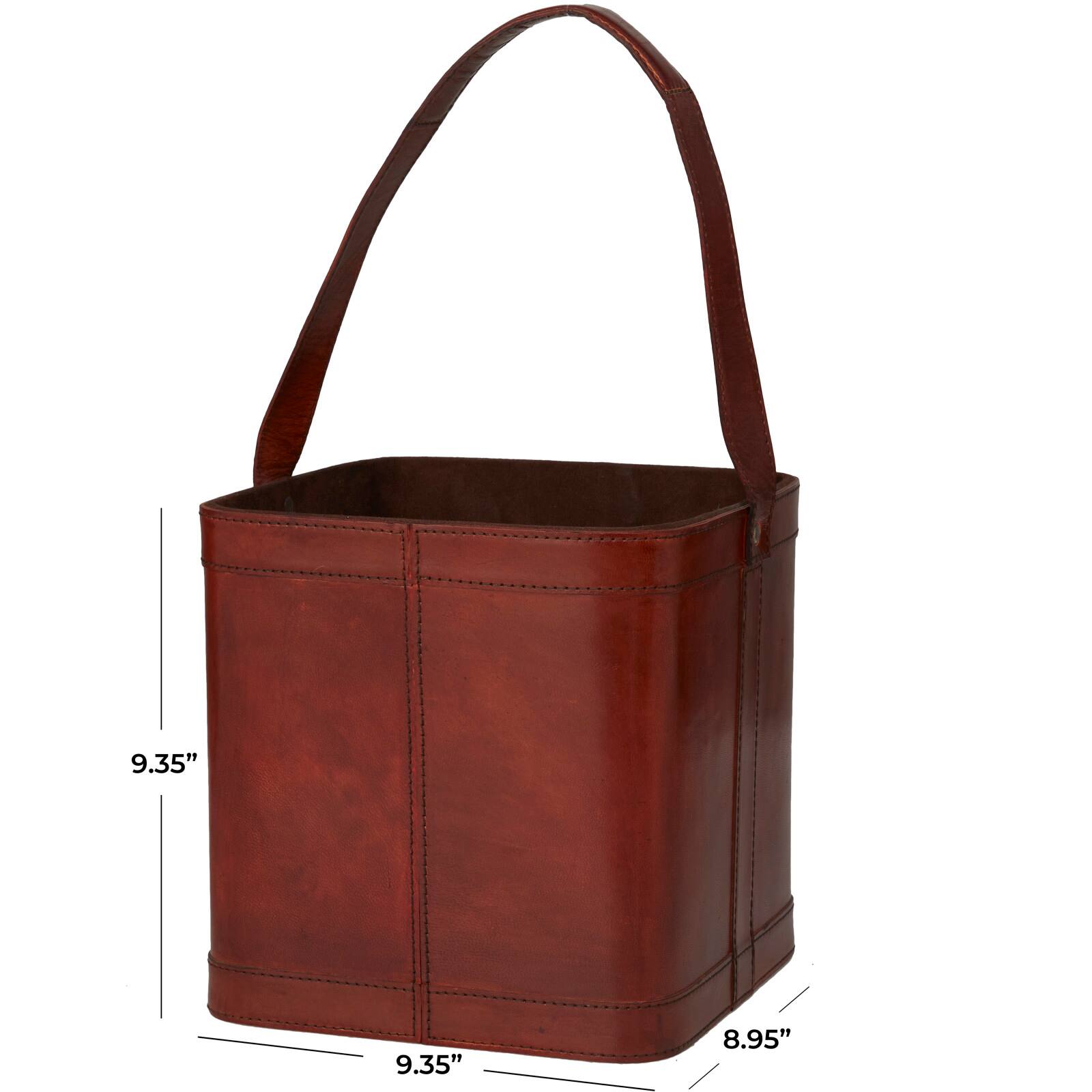 9&#x22; Red Leather 4-Bottle Wine Holder with Carrying Handle