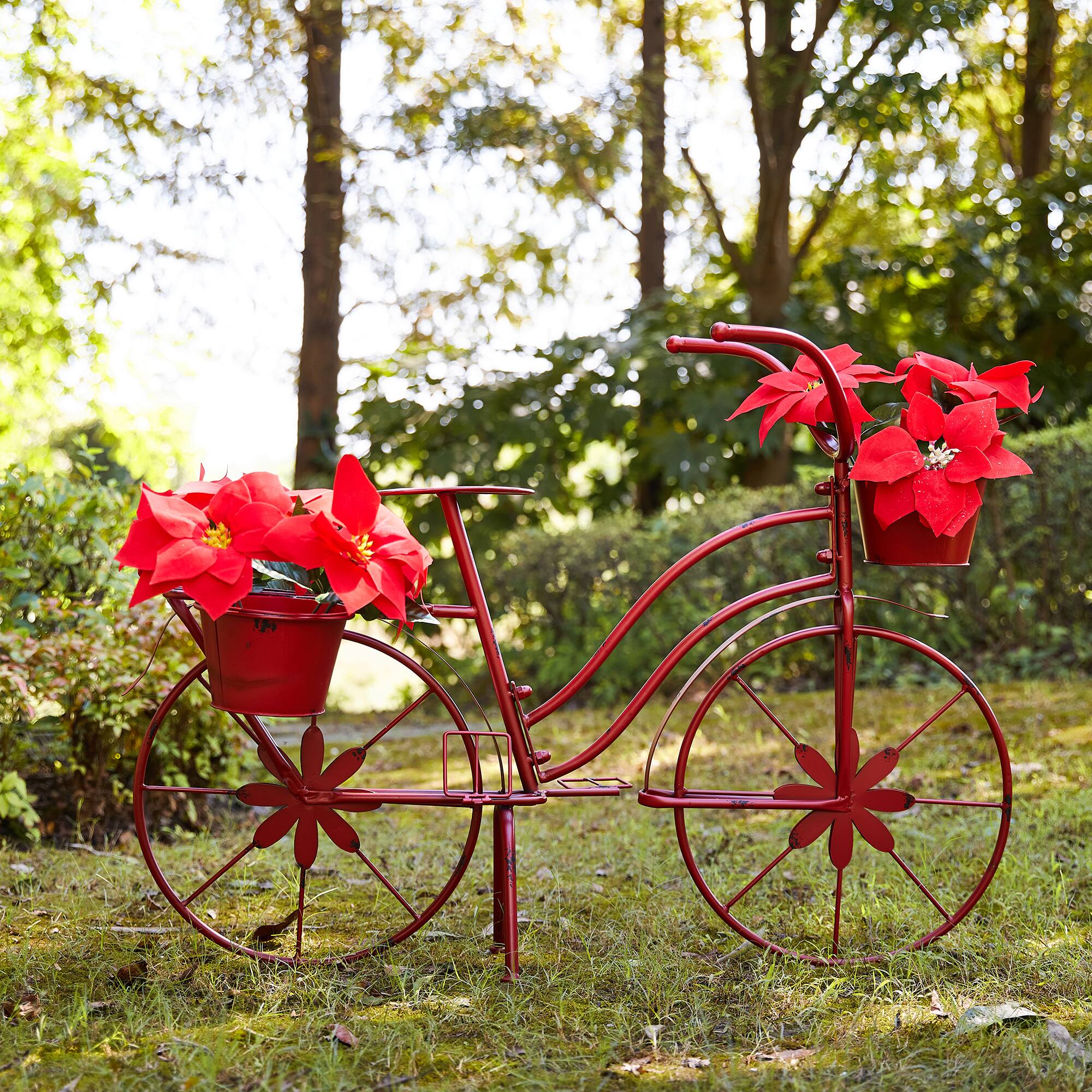 Glitzhome&#xAE; 25.98&#x22; Red Metal Bicycle Planter