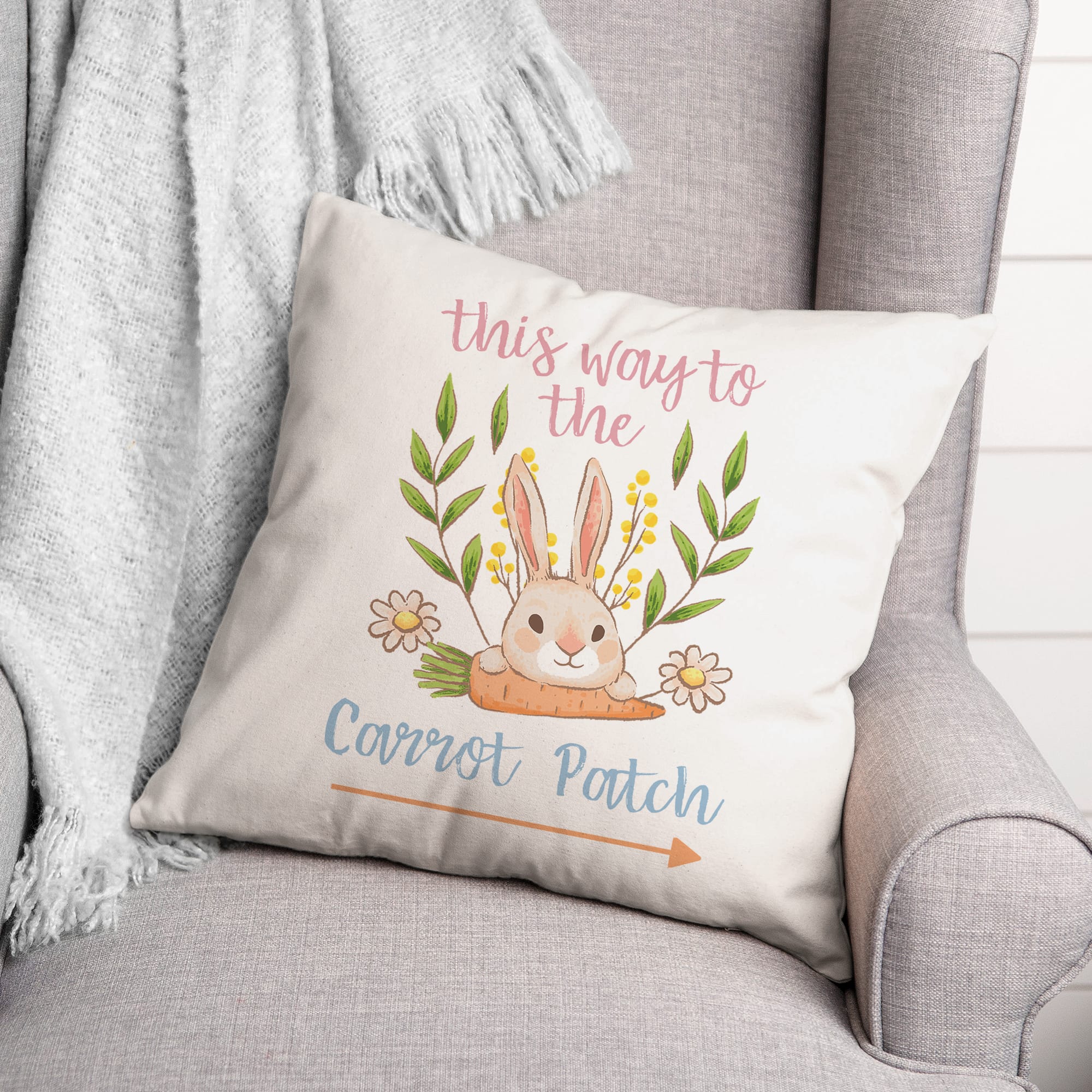 This Way To Carrot Patch 18&#x22; x 18&#x22; Throw Pillow