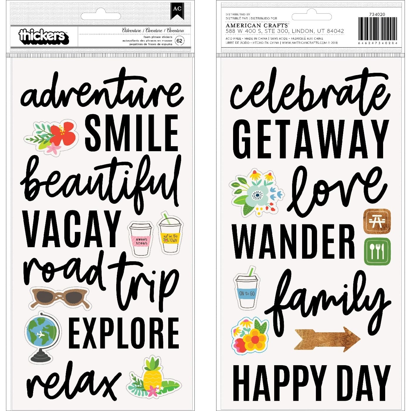 American Crafts™ Chasing Adventures Thickers™ Phrase & Icon Black Foam Stickers