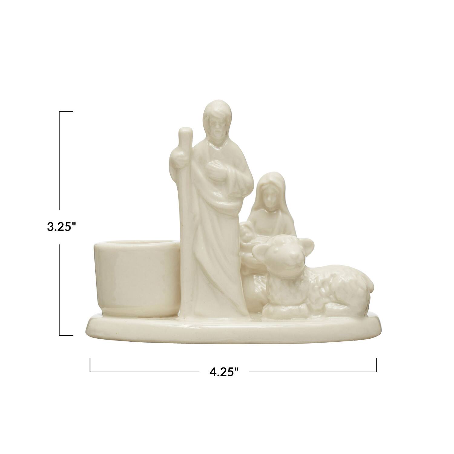 Hello Honey® 3.2" White Nativity Stoneware Nativity Taper Candle  Holder