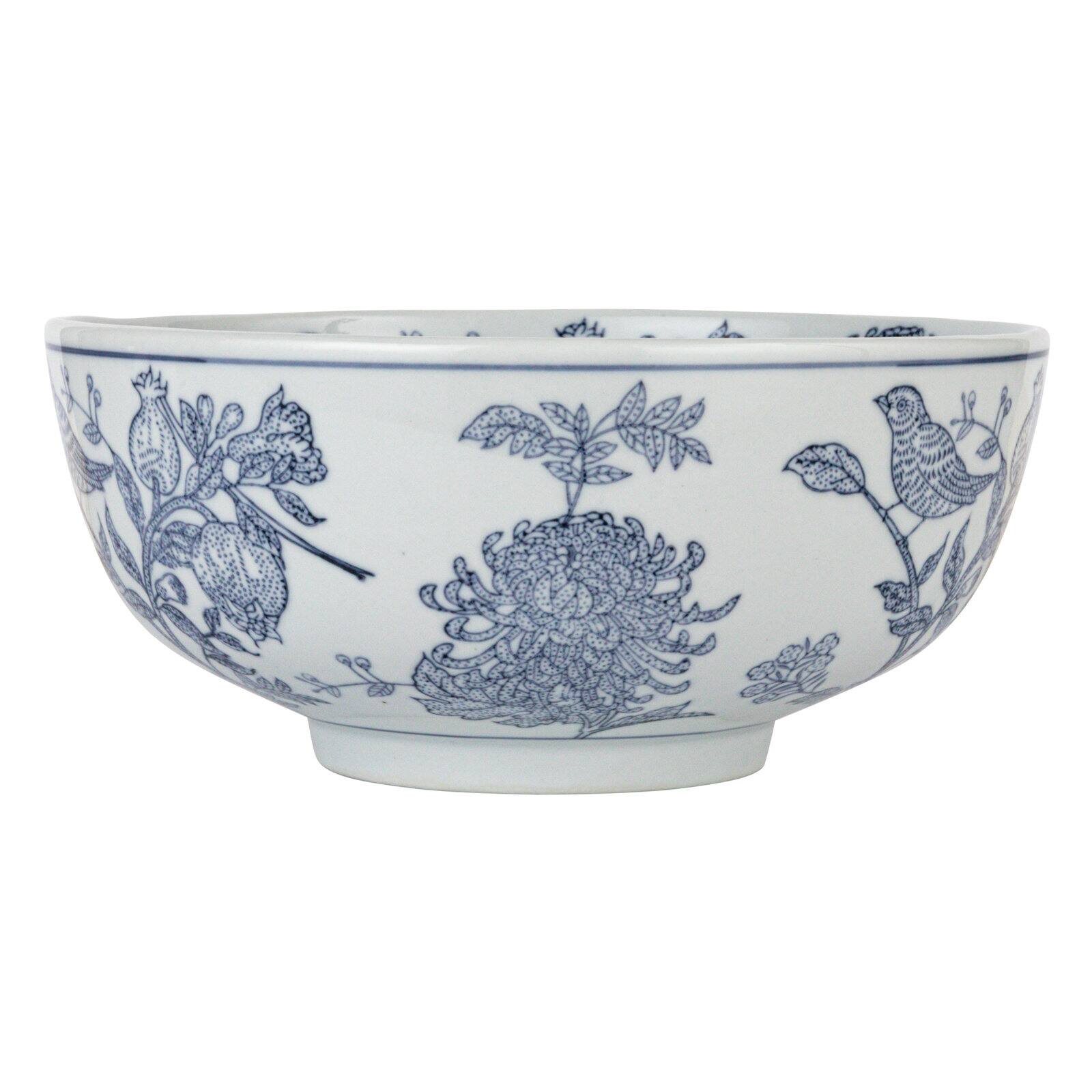 Hello Honey® 10" Blue & White Aviary Garden Stoneware Bowl