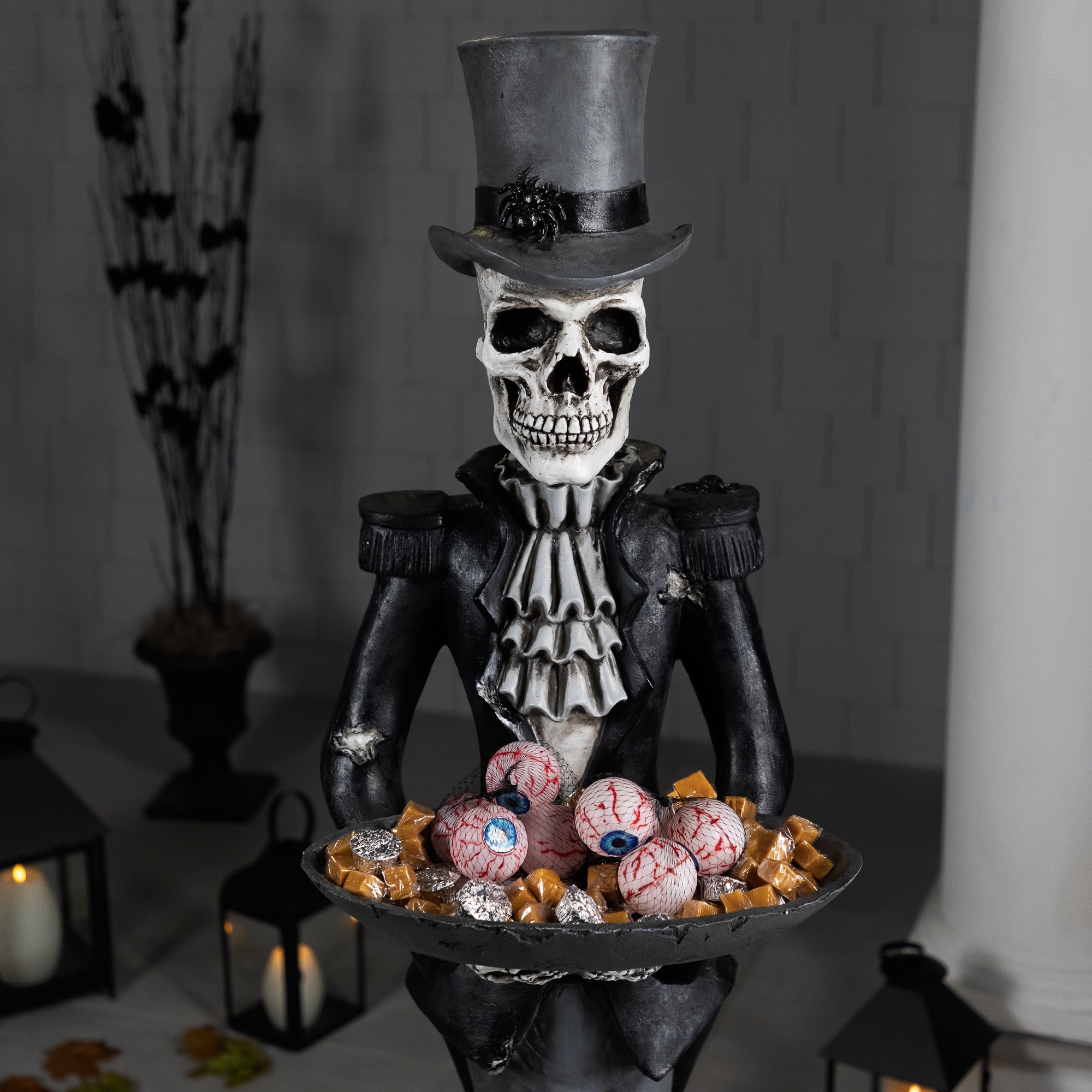 Skeleton Butler Holding Tray Halloween Figure - 4.5'