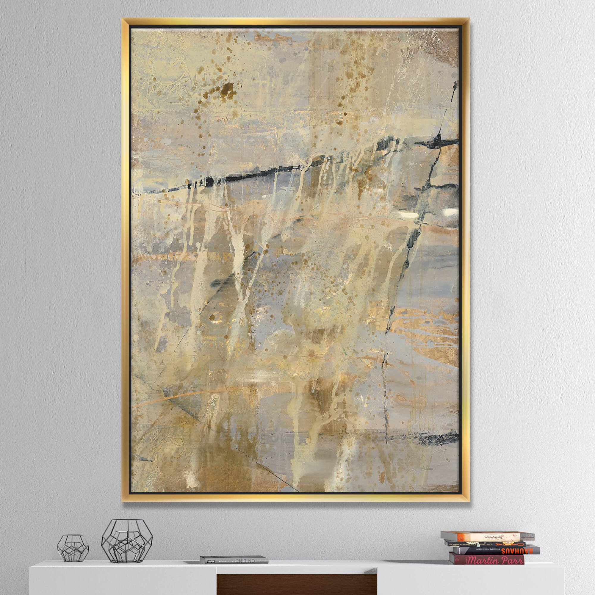 Designart - Geometric Cream Block II - Modern Glam Canvas in Gold Frame
