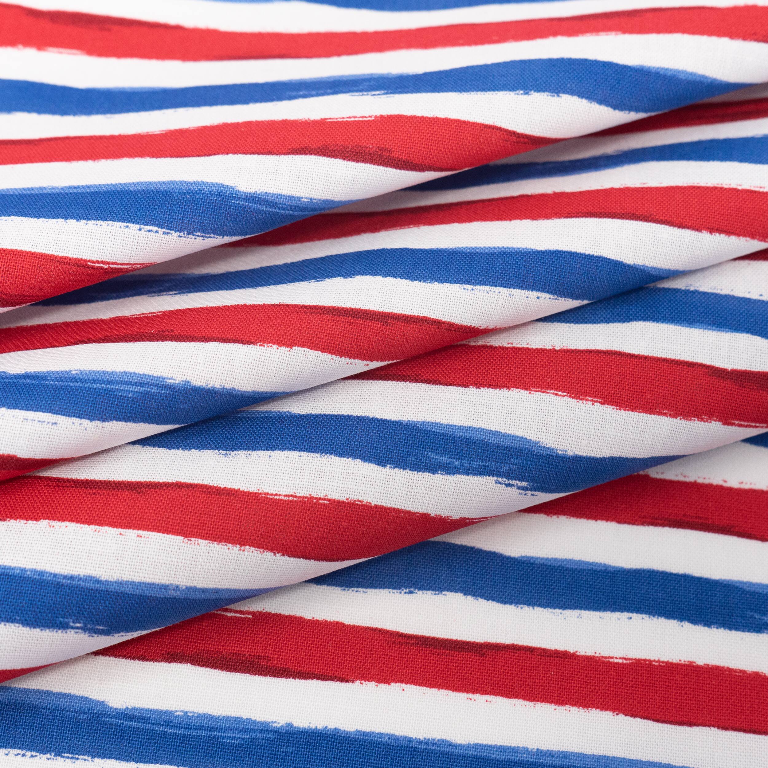 SINGER Horizontal Red, White & Blue Stripe Cotton Fabric