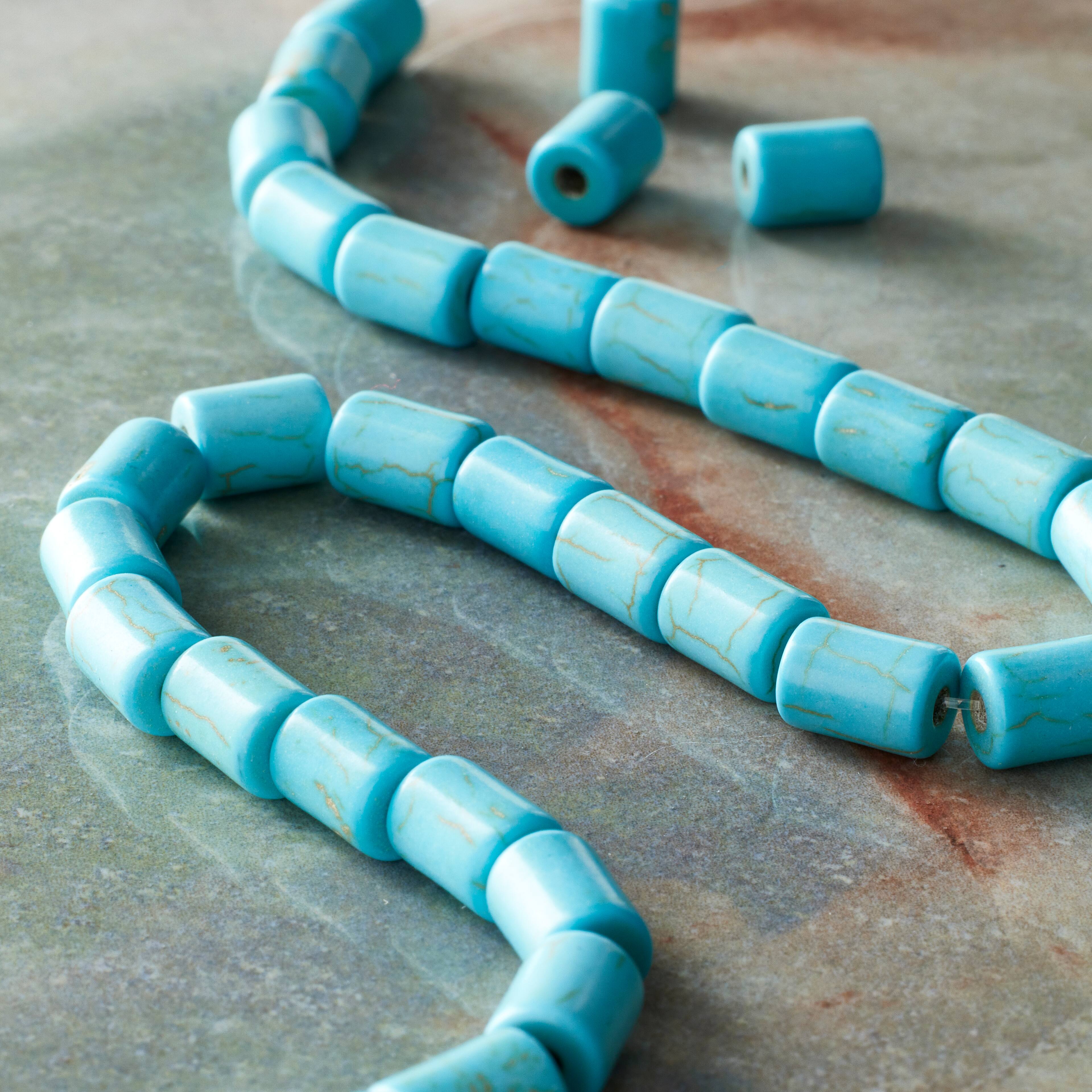 12 Pack: Turquoise Reconstituted Howlite Tube Beads, 8mm by Bead Landing&#x2122;