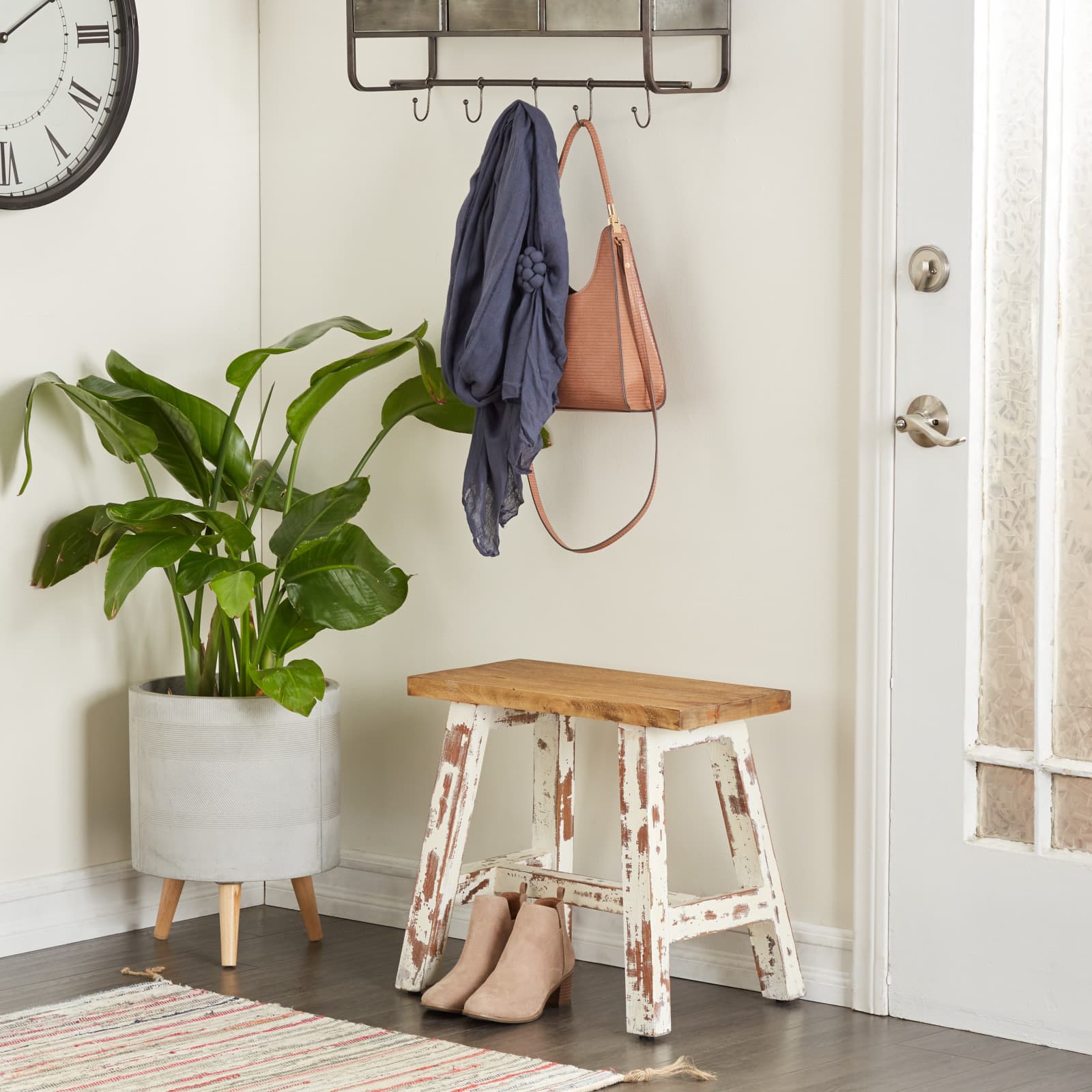 Brown &#x26; White Wood Farmhouse Bench