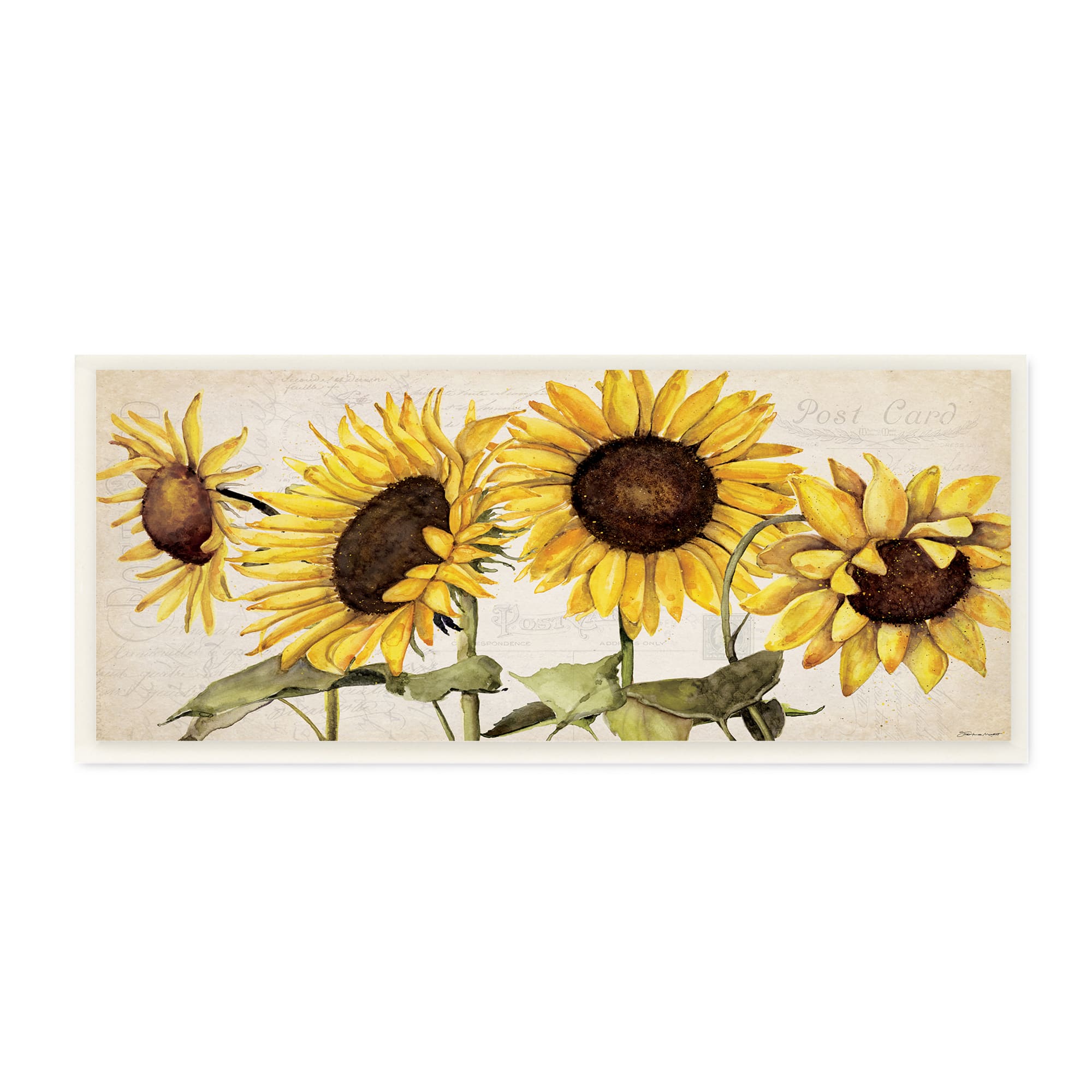 Stupell Industries Summer Sunflower Florals Vintage Postcard Text Pattern,7&#x22; x 17&#x22;