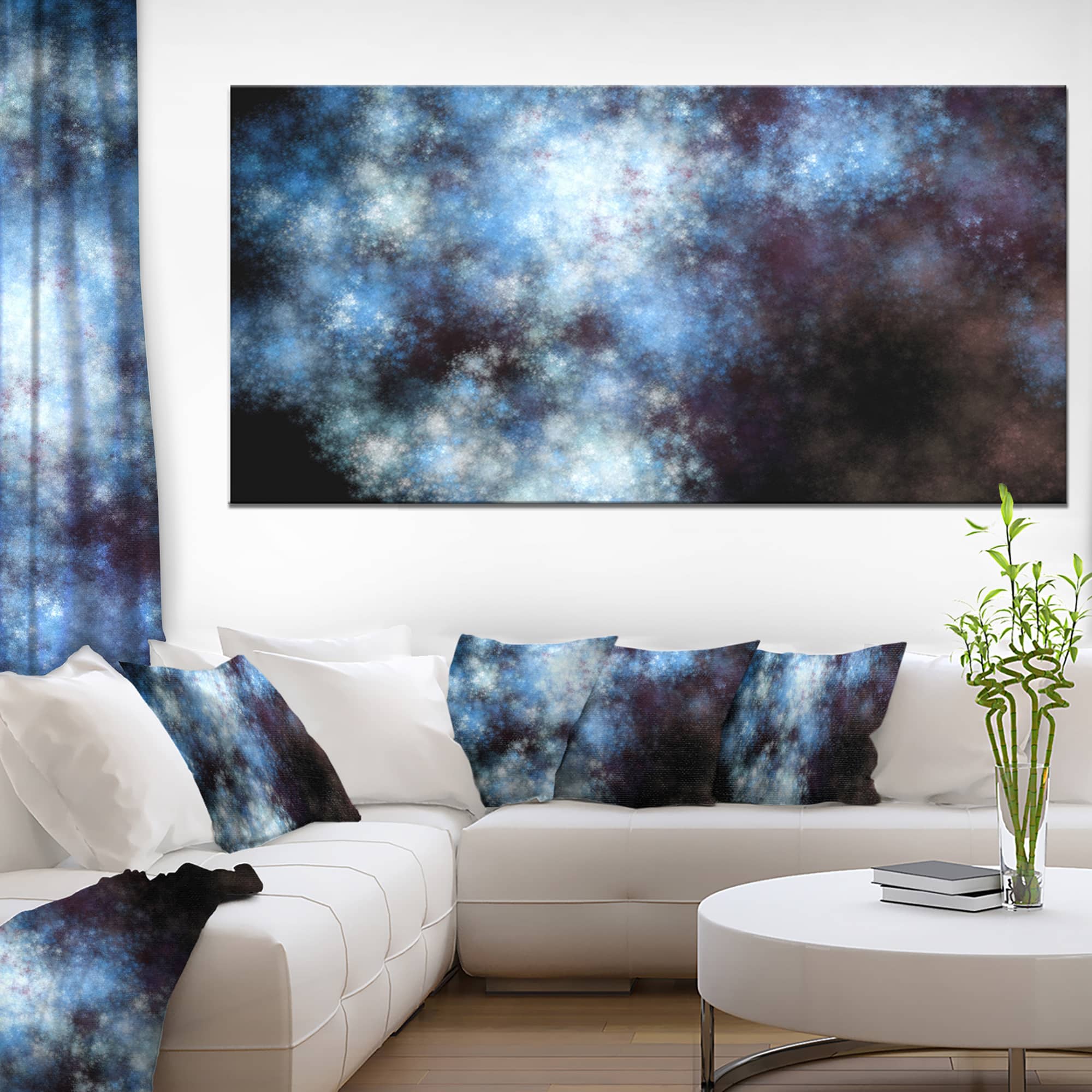 Designart - Blue White Starry Fractal Sky - Oversized Abstract Canvas Art Print