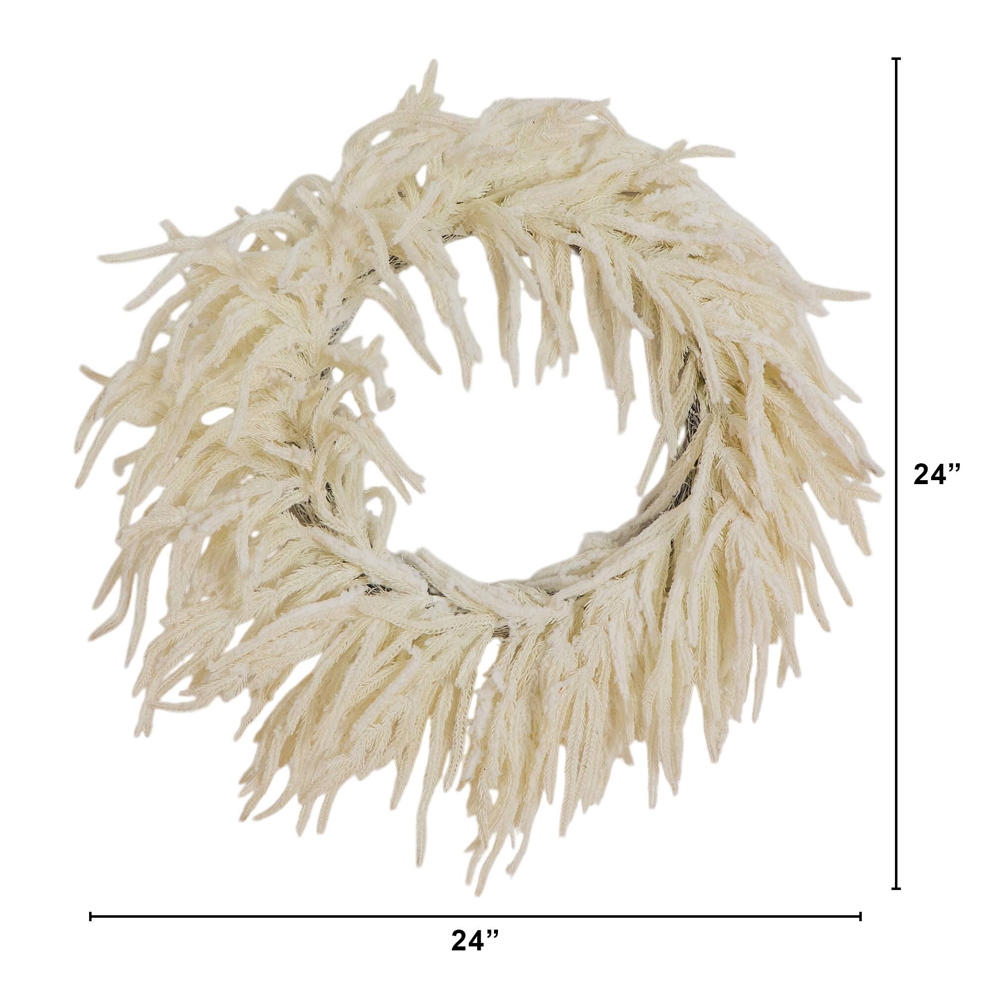 24in. Artificial Real Touch White Norfolk Island Pine Wreath with Natural Look